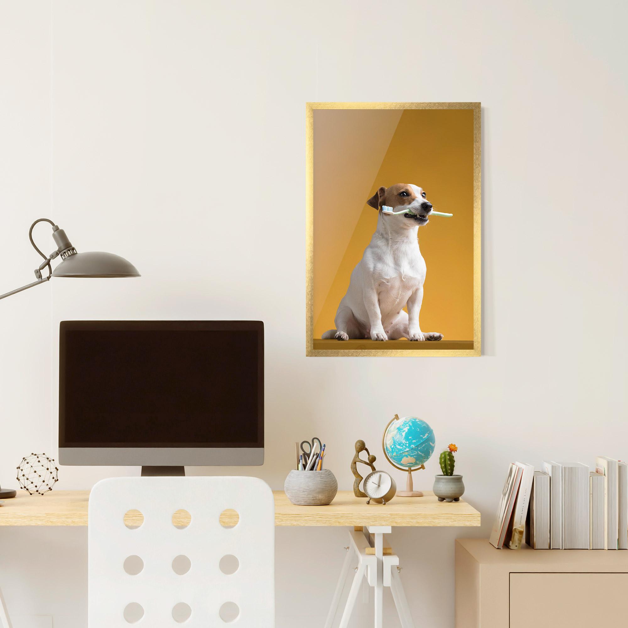 Keretezett Poszter Toothbrush Dog mockup 6