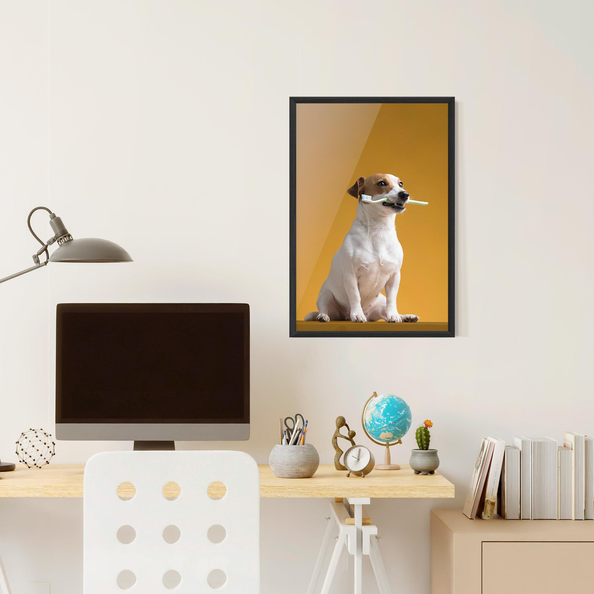 Keretezett Poszter Toothbrush Dog mockup 6