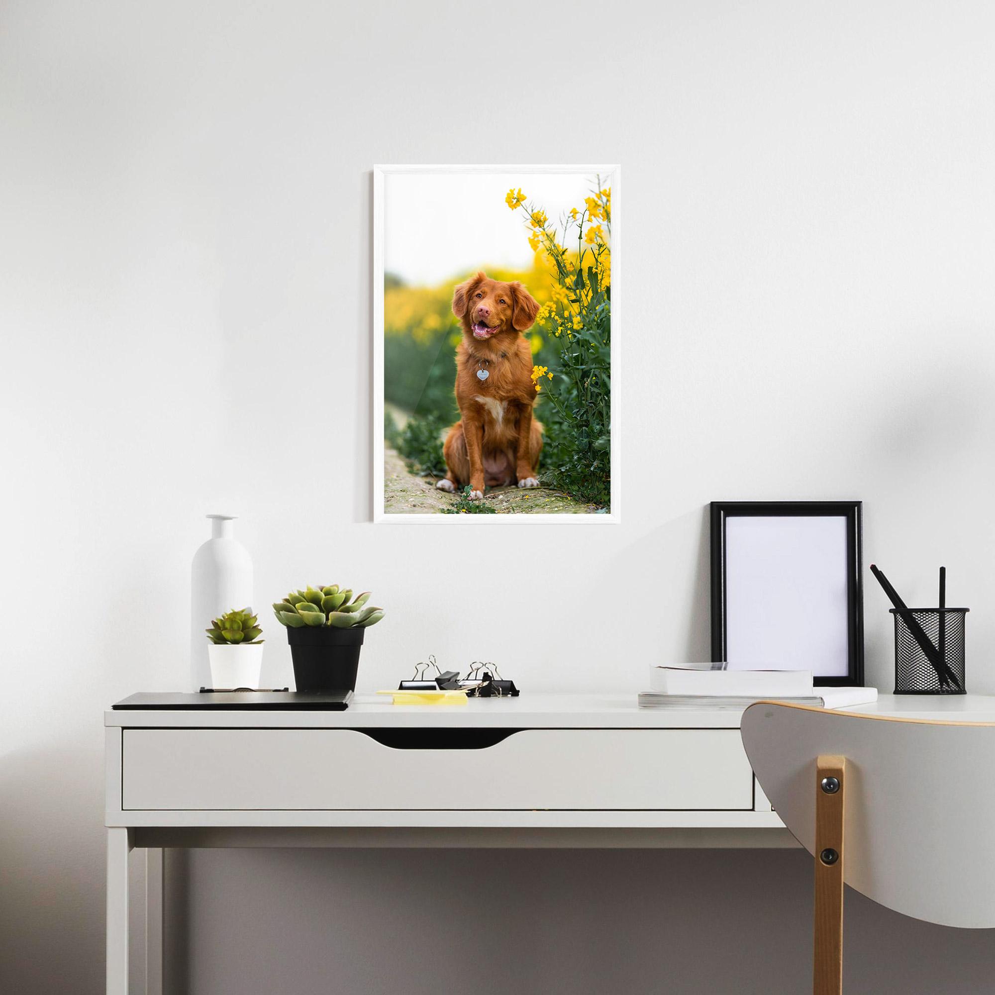 Keretezett Poszter Dog Yellow Flowers mockup 7