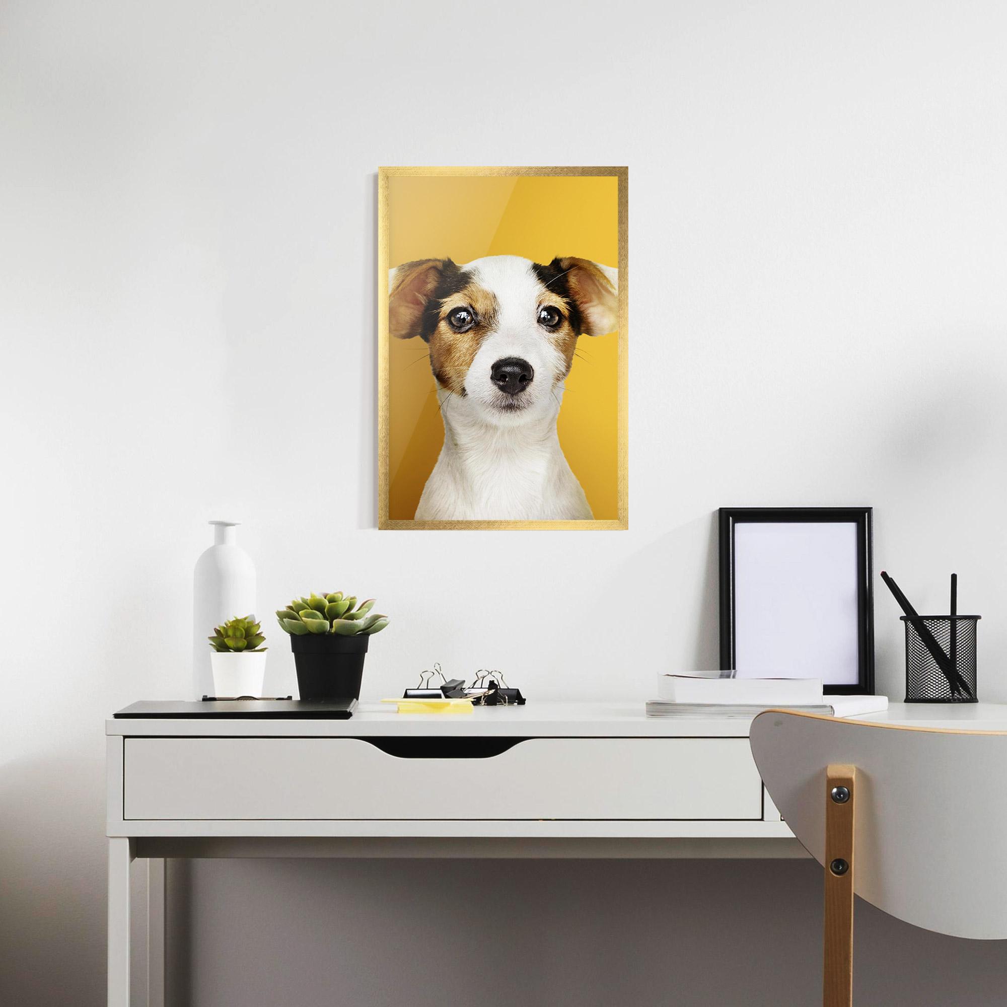Keretezett Poszter Puppy On Yellow mockup 7