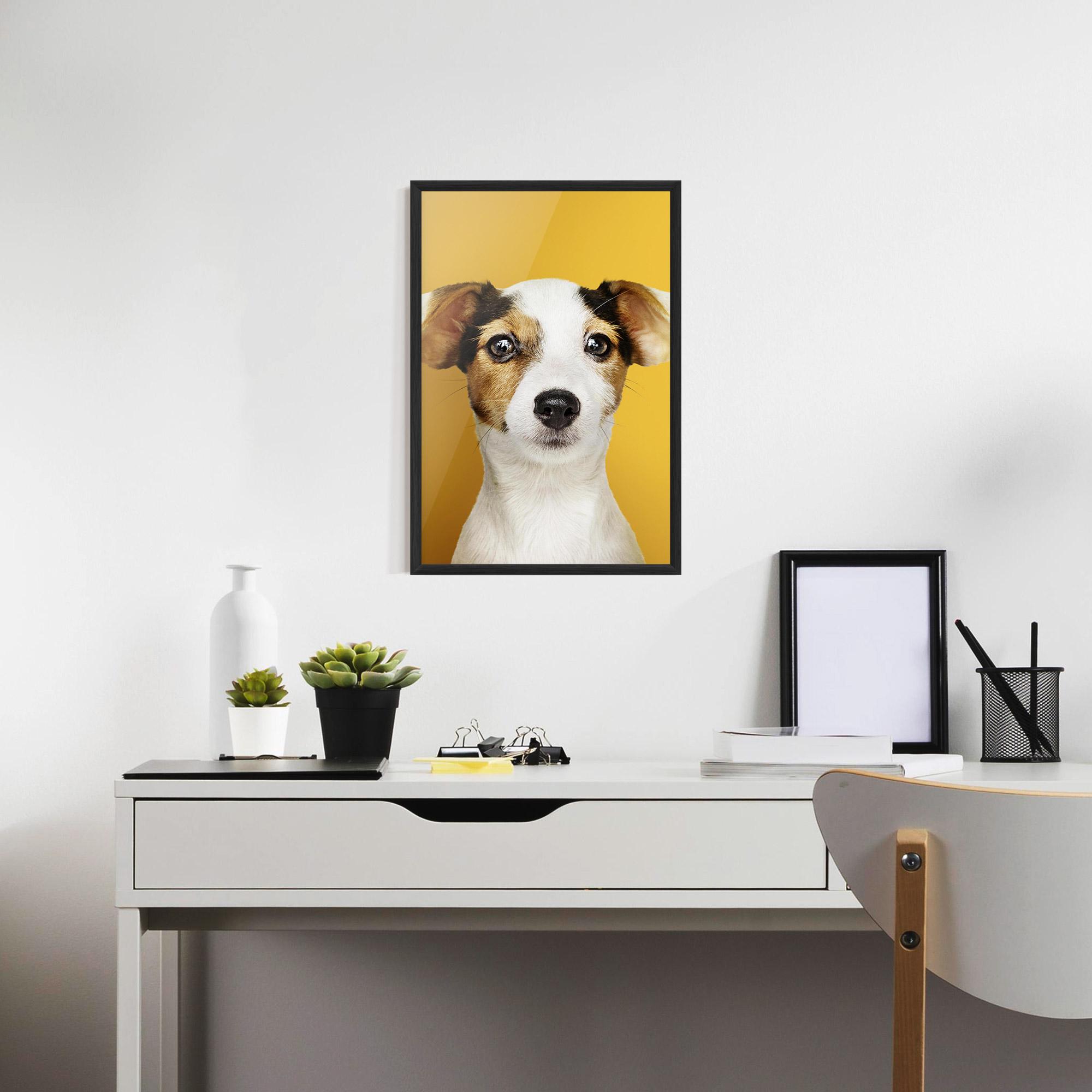 Keretezett Poszter Puppy On Yellow mockup 7