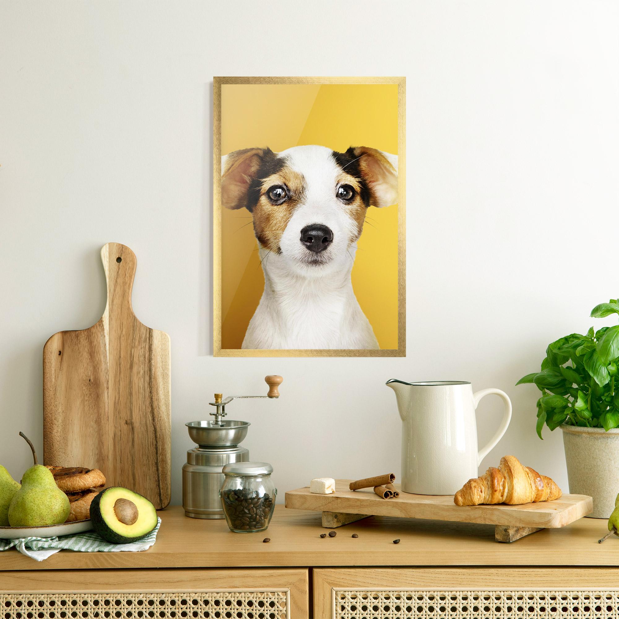 Keretezett Poszter Puppy On Yellow mockup 8