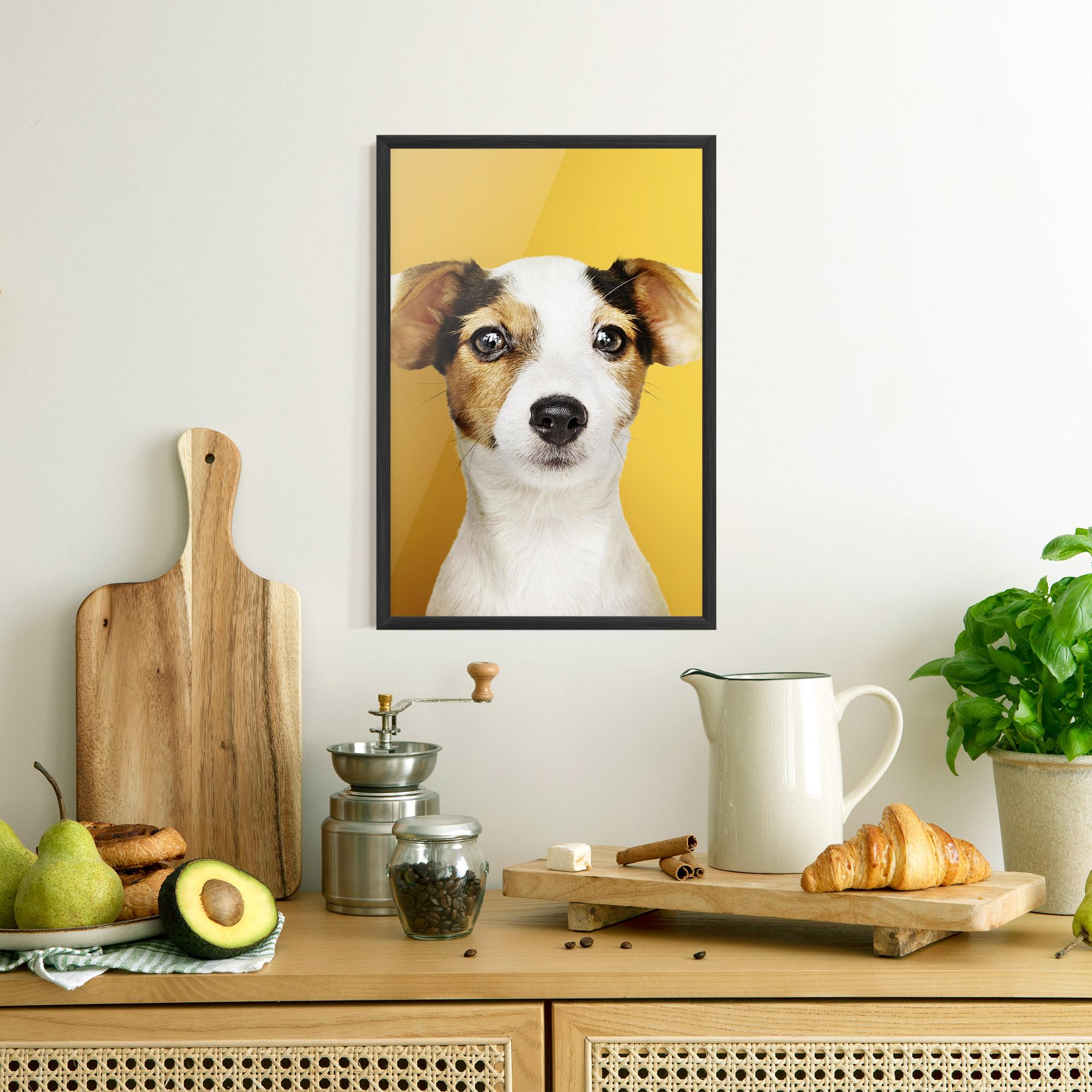 Keretezett Poszter Puppy On Yellow mockup 8