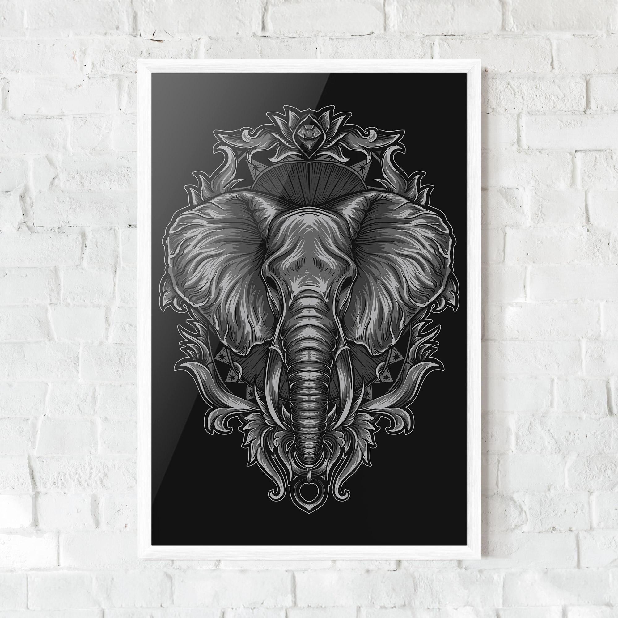 Keretezett Poszter Grey Elephant Head mockup 0