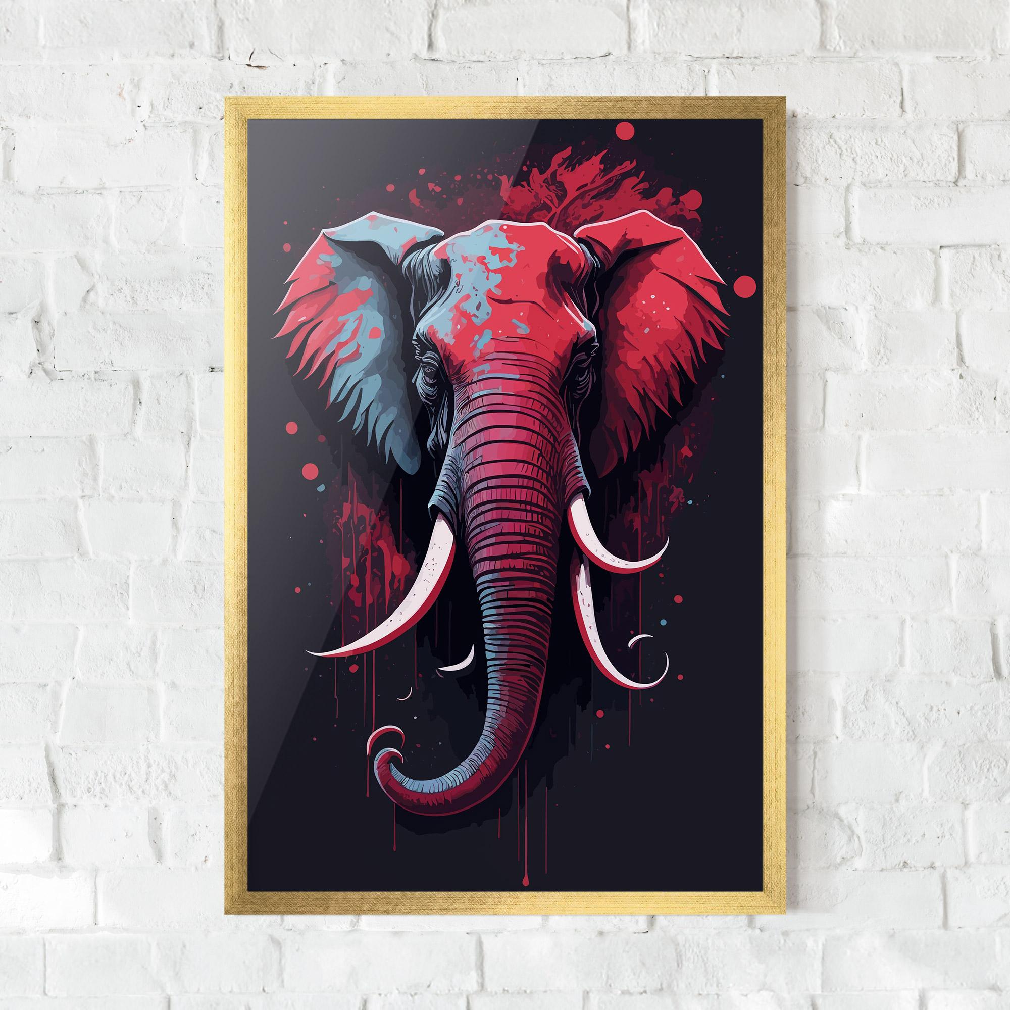 Keretezett Poszter Red Blue Elephant mockup 0