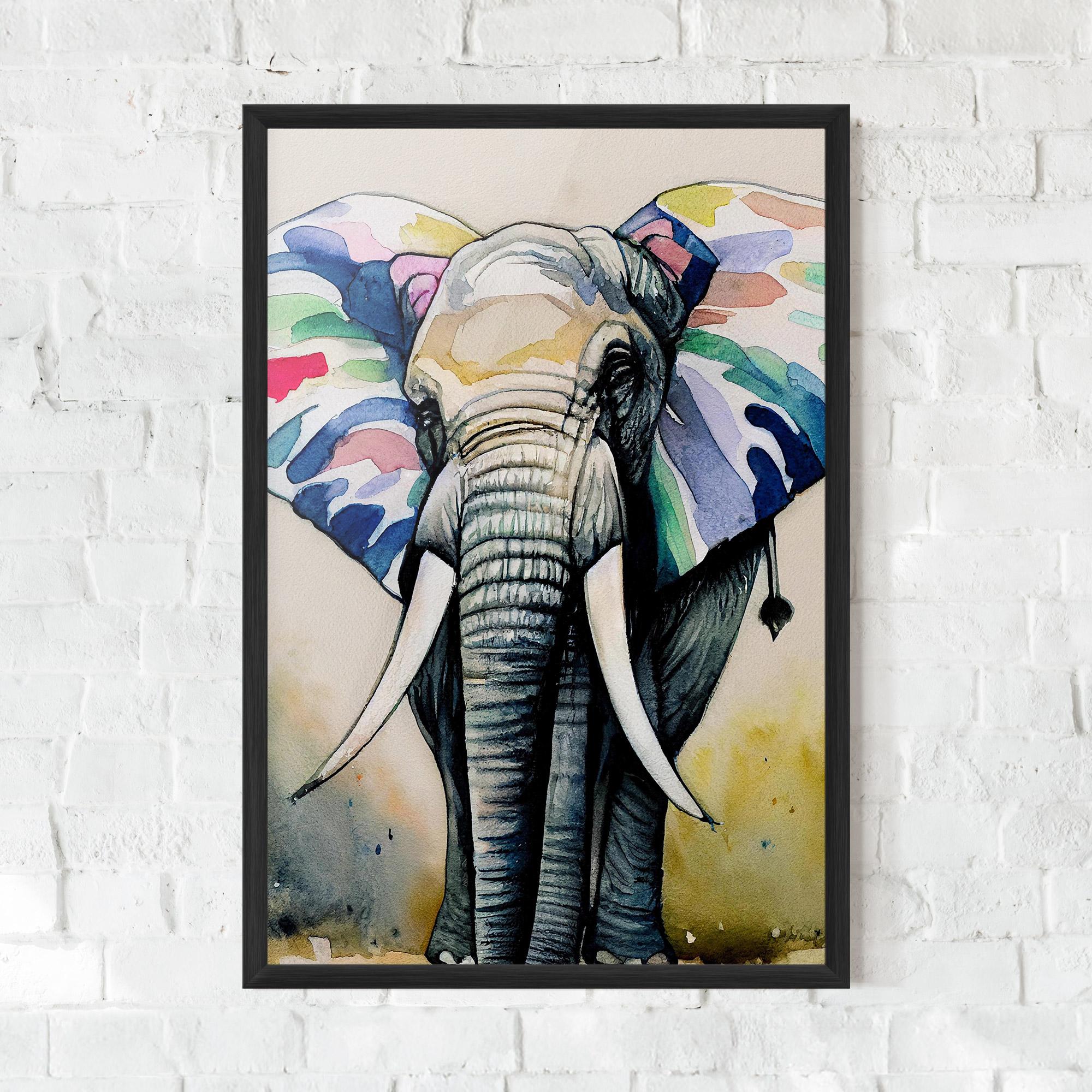 Keretezett Poszter Watercolor Elephant Art mockup 0