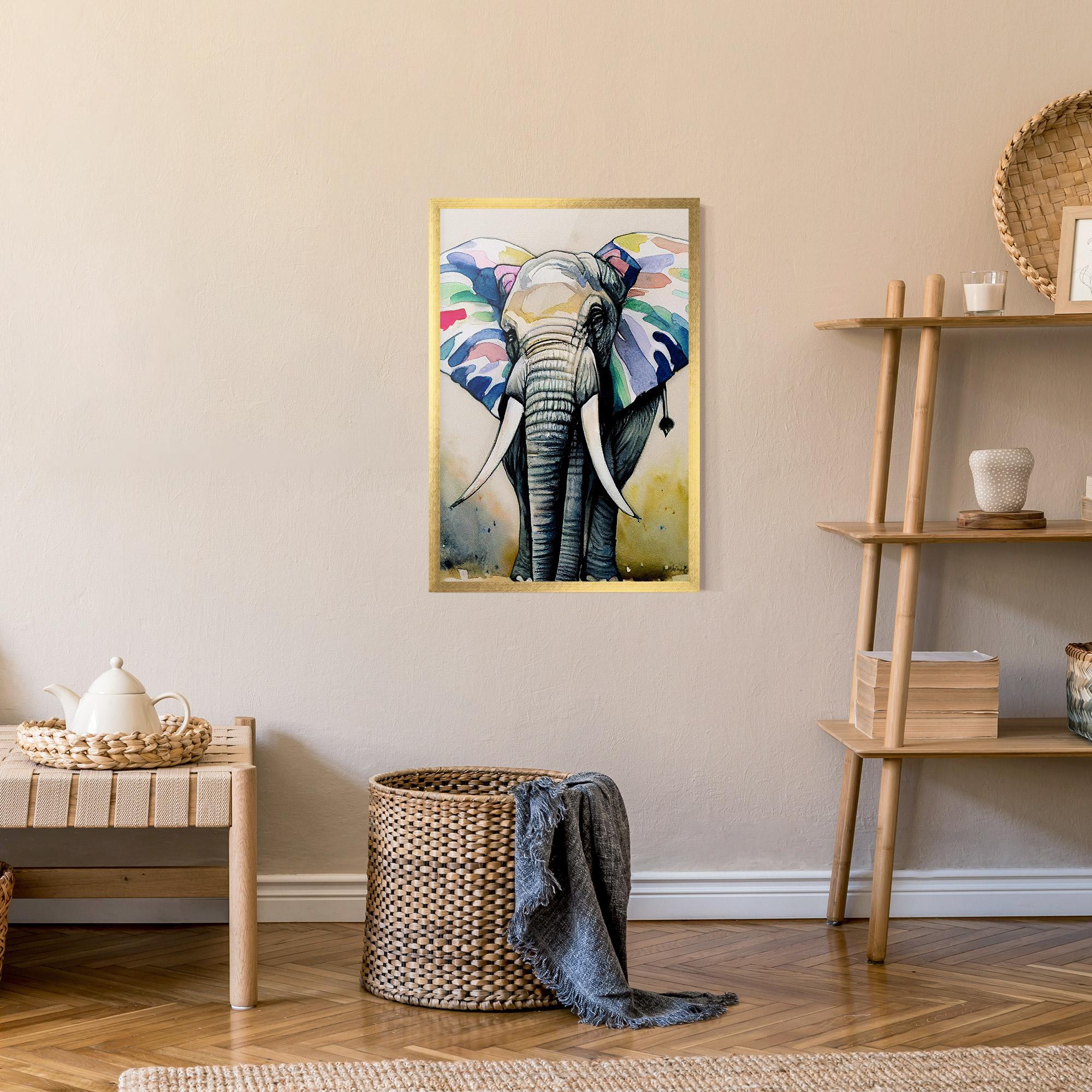 Keretezett Poszter Watercolor Elephant Art mockup 9