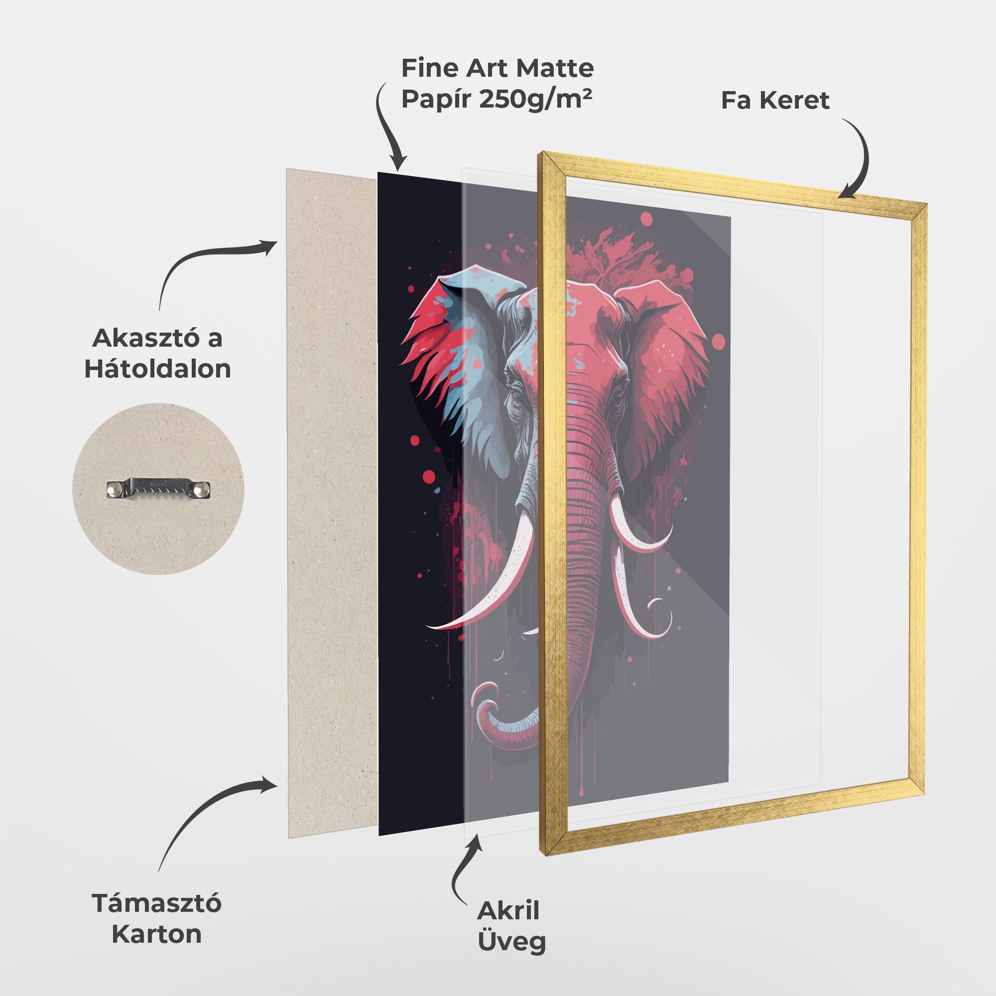 Keretezett Poszter Red Blue Elephant mockup 1