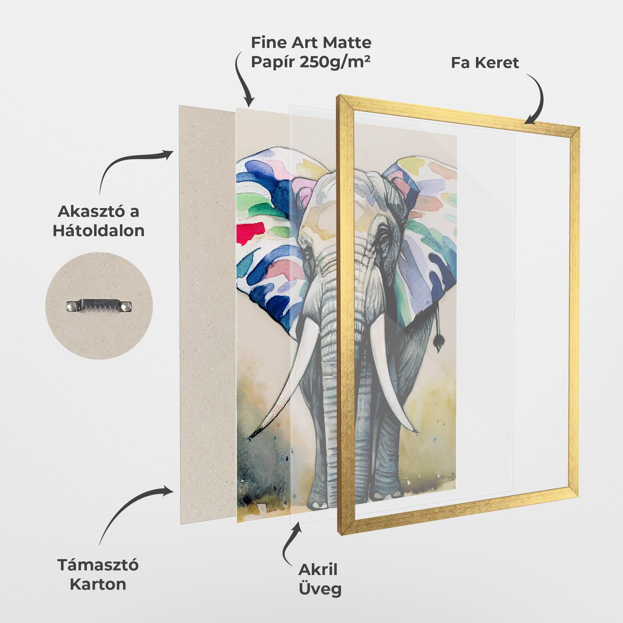 Keretezett Poszter Watercolor Elephant Art mockup 1