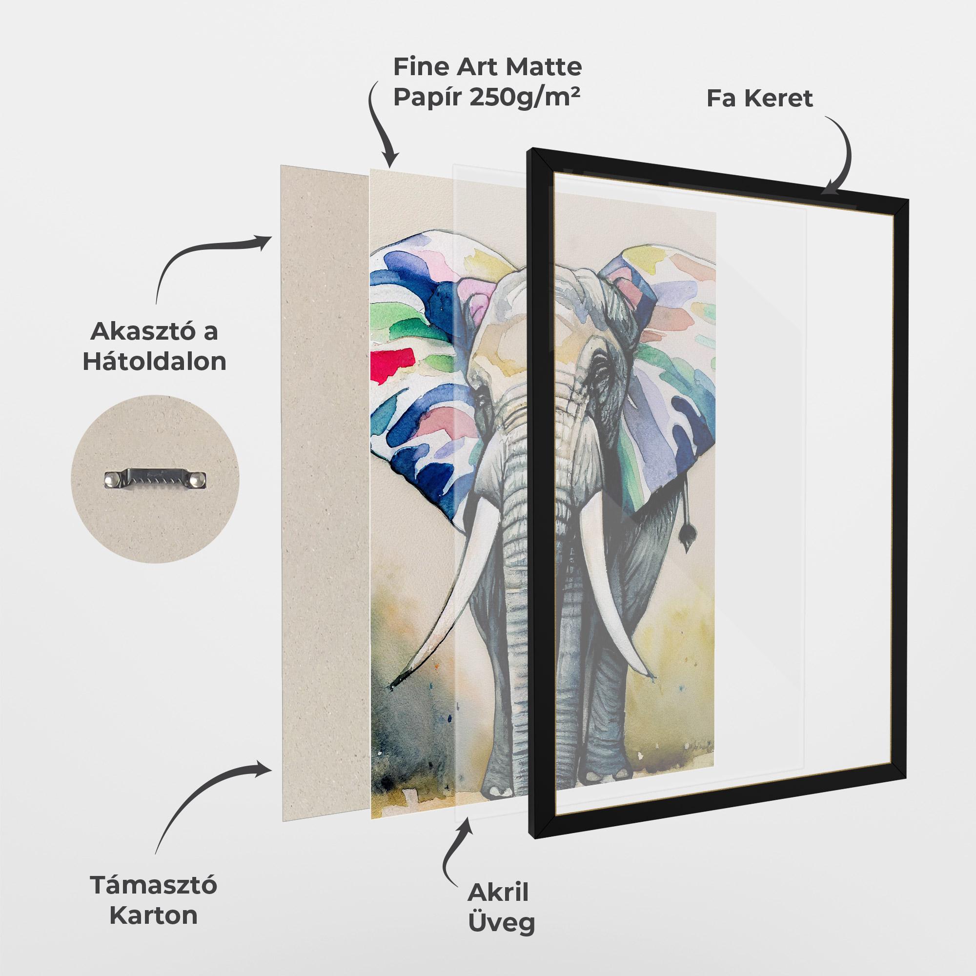 Keretezett Poszter Watercolor Elephant Art mockup 1