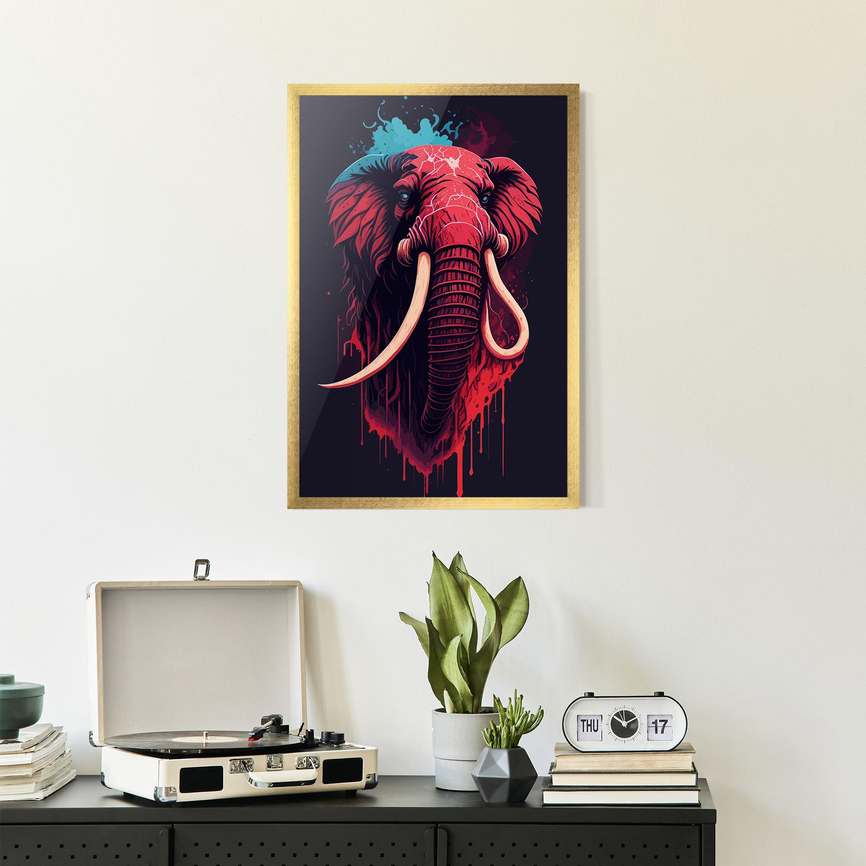 Keretezett Poszter Blue Red Elephant mockup 2