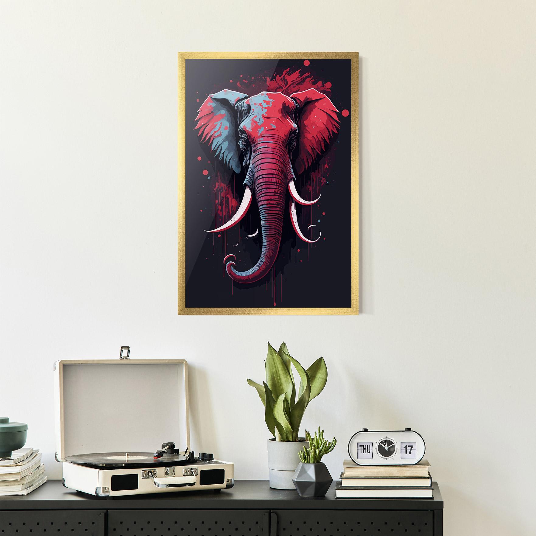 Keretezett Poszter Red Blue Elephant mockup 2