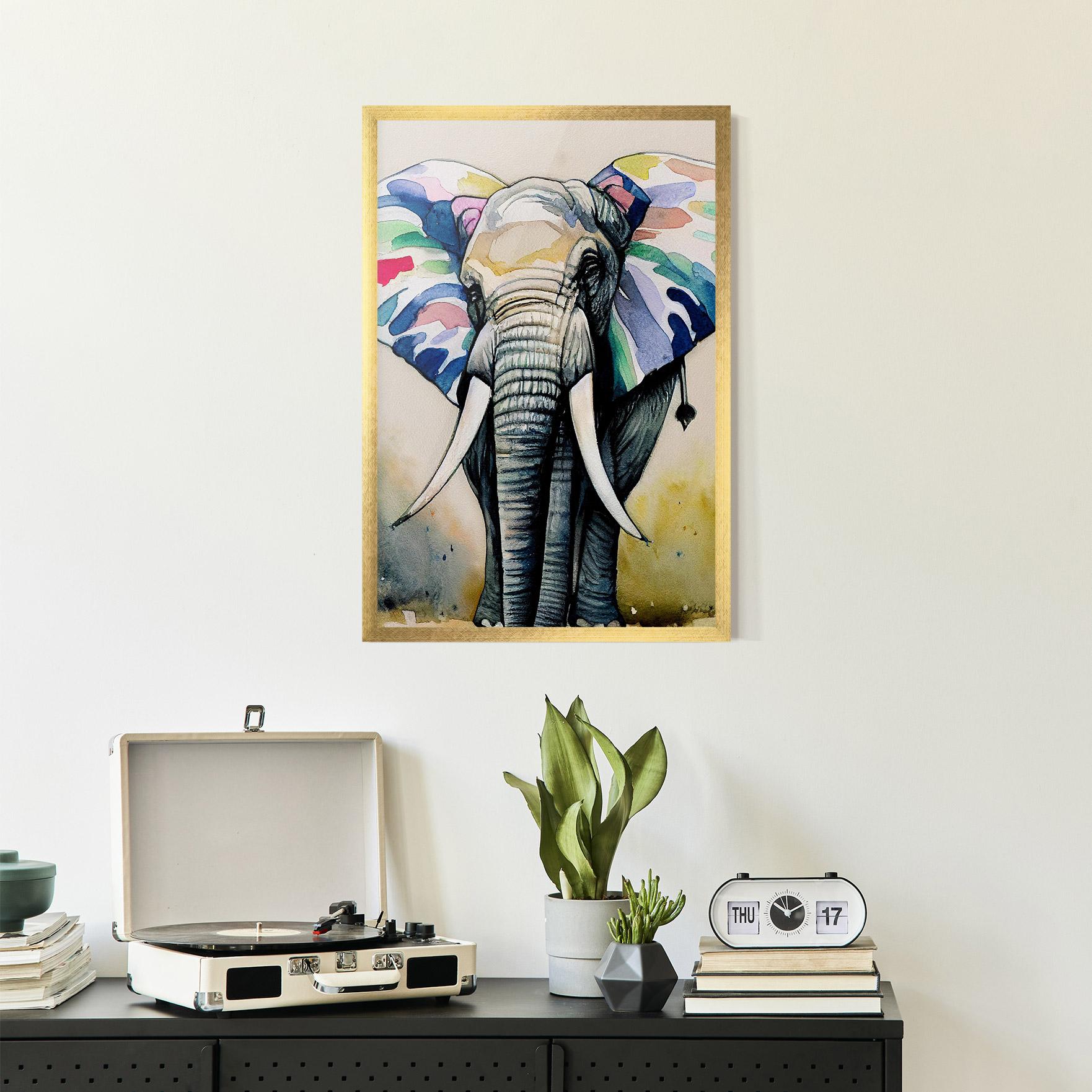 Keretezett Poszter Watercolor Elephant Art mockup 2