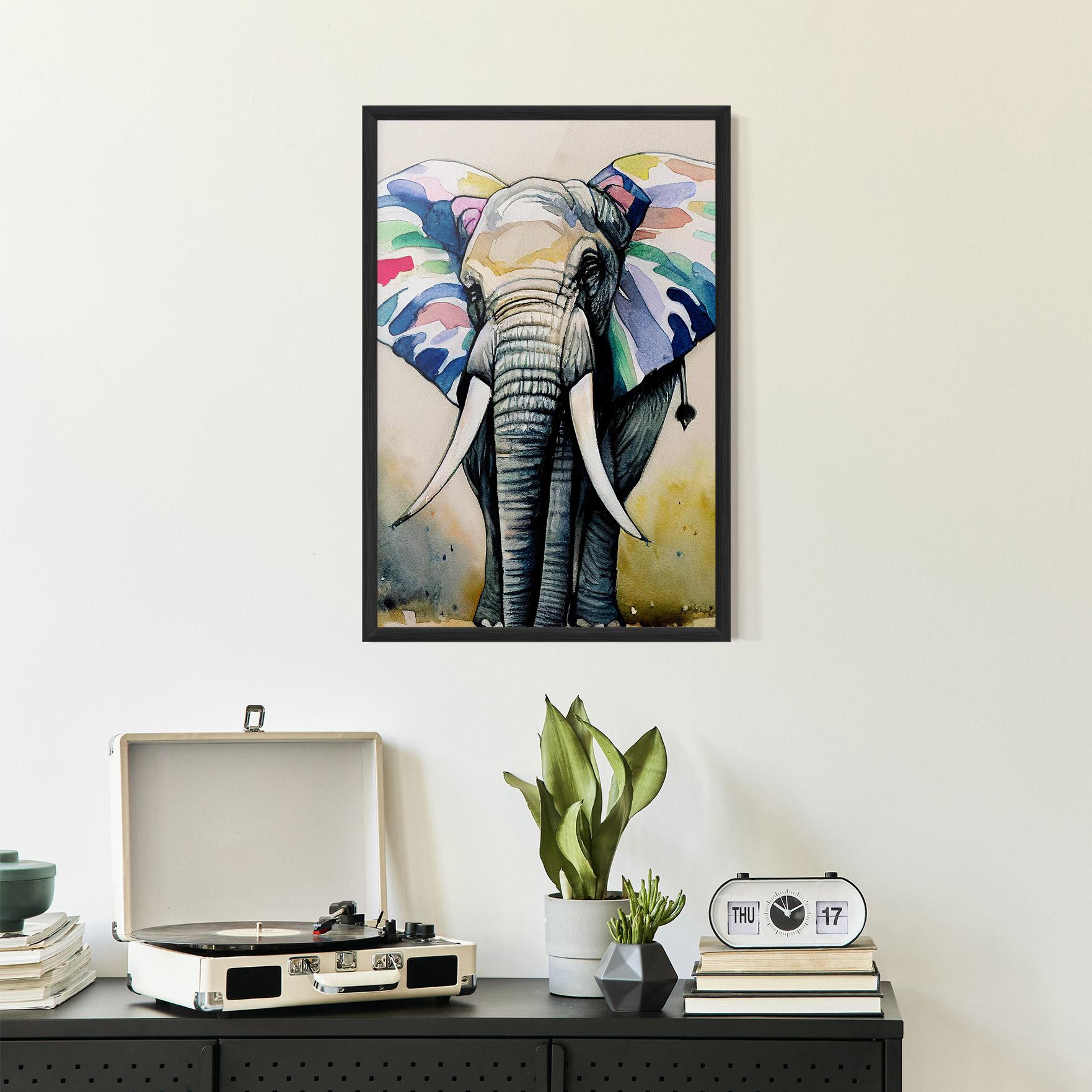 Keretezett Poszter Watercolor Elephant Art mockup 2