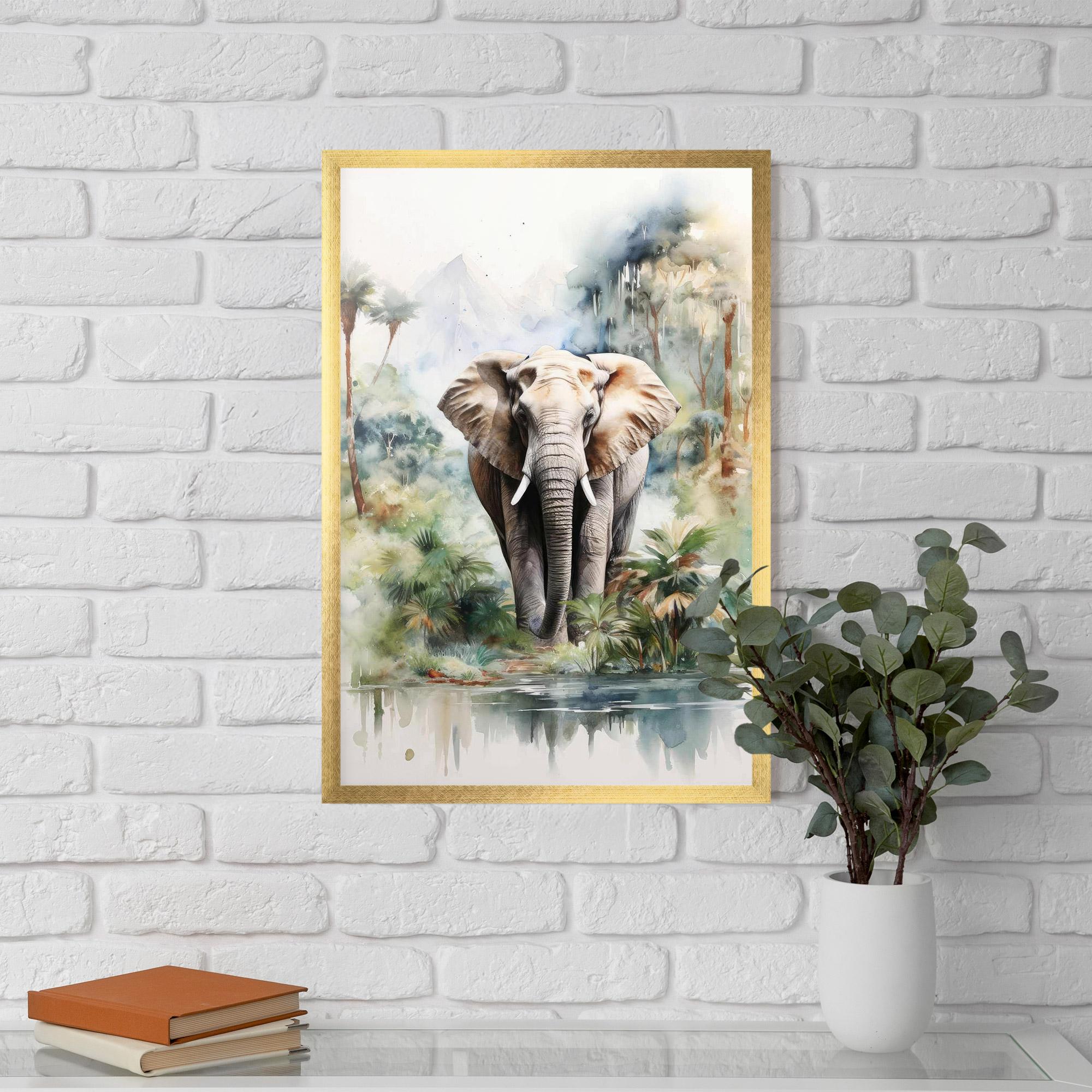Keretezett Poszter Wild Watercolor Elephant mockup 5