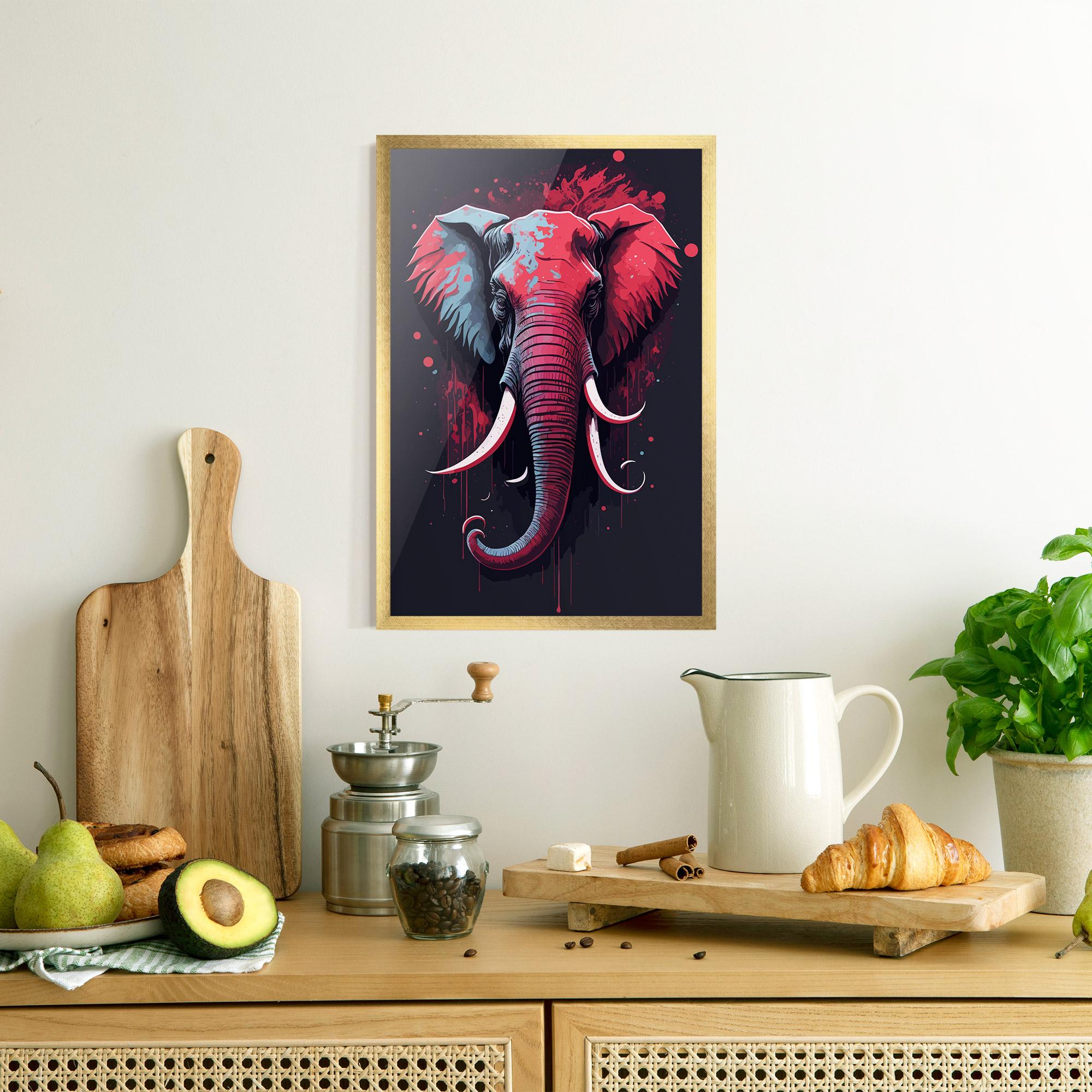 Keretezett Poszter Red Blue Elephant mockup 8