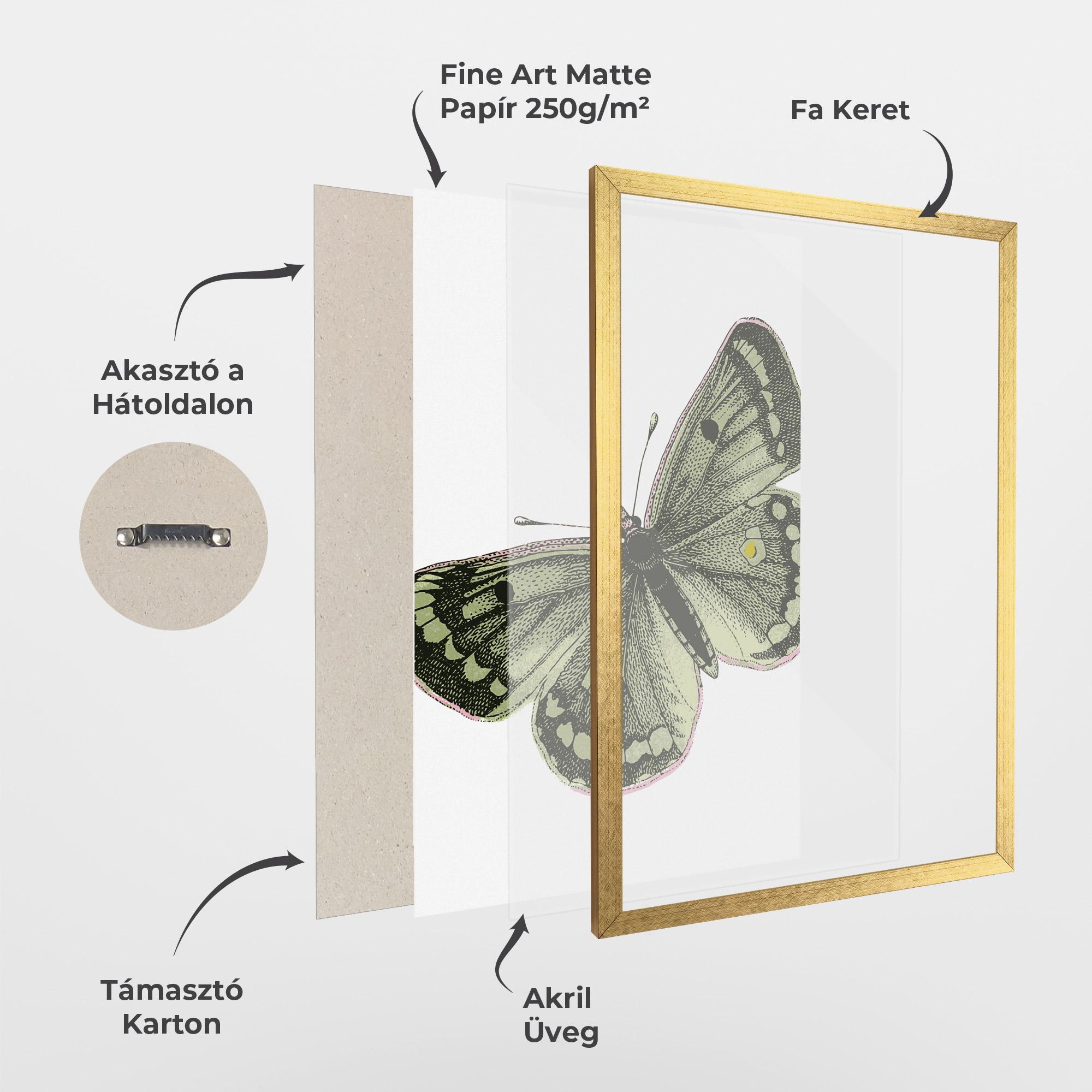 Keretezett Poszter Grey Yellow Butterfly mockup 1