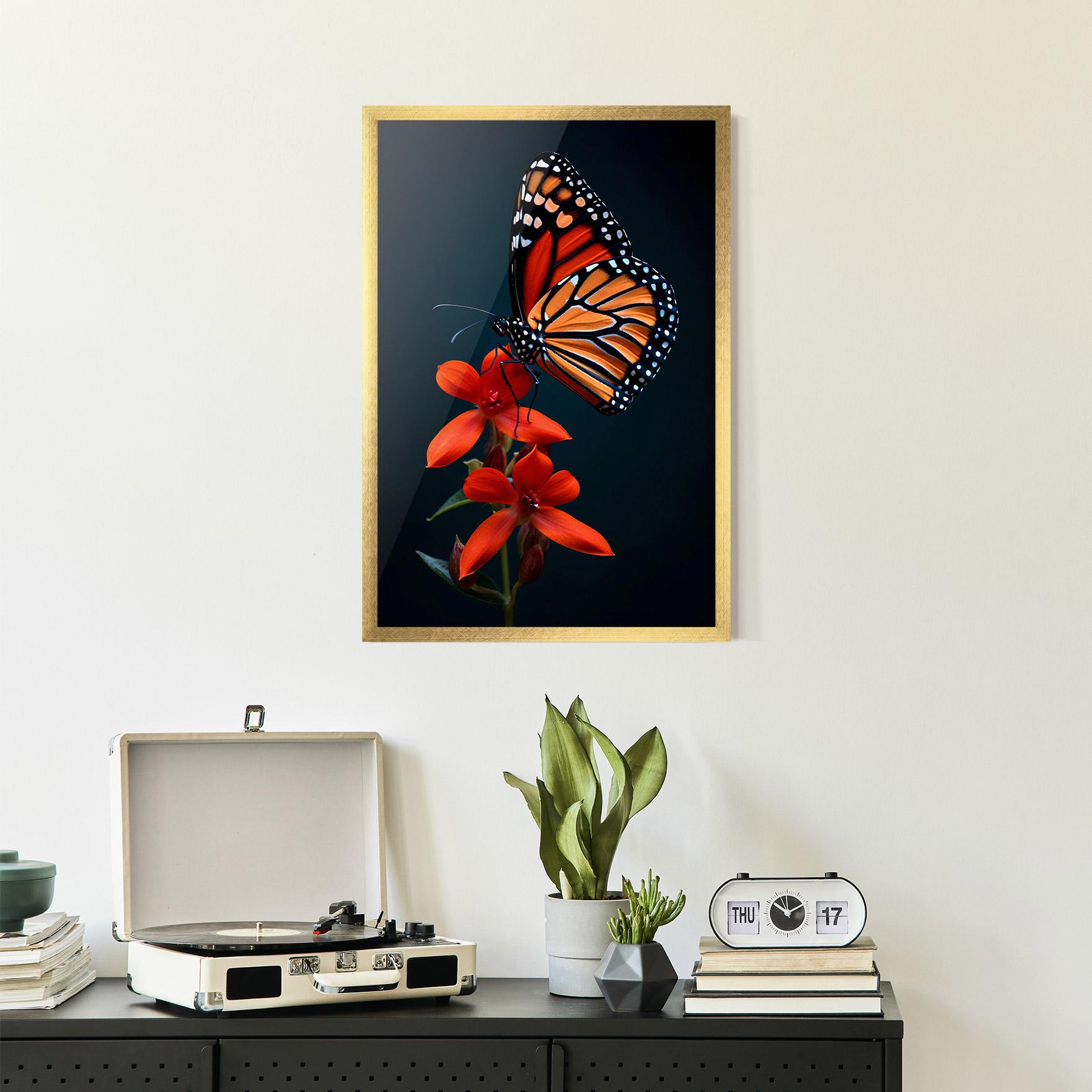 Keretezett Poszter Red Flower Butterfly mockup 2