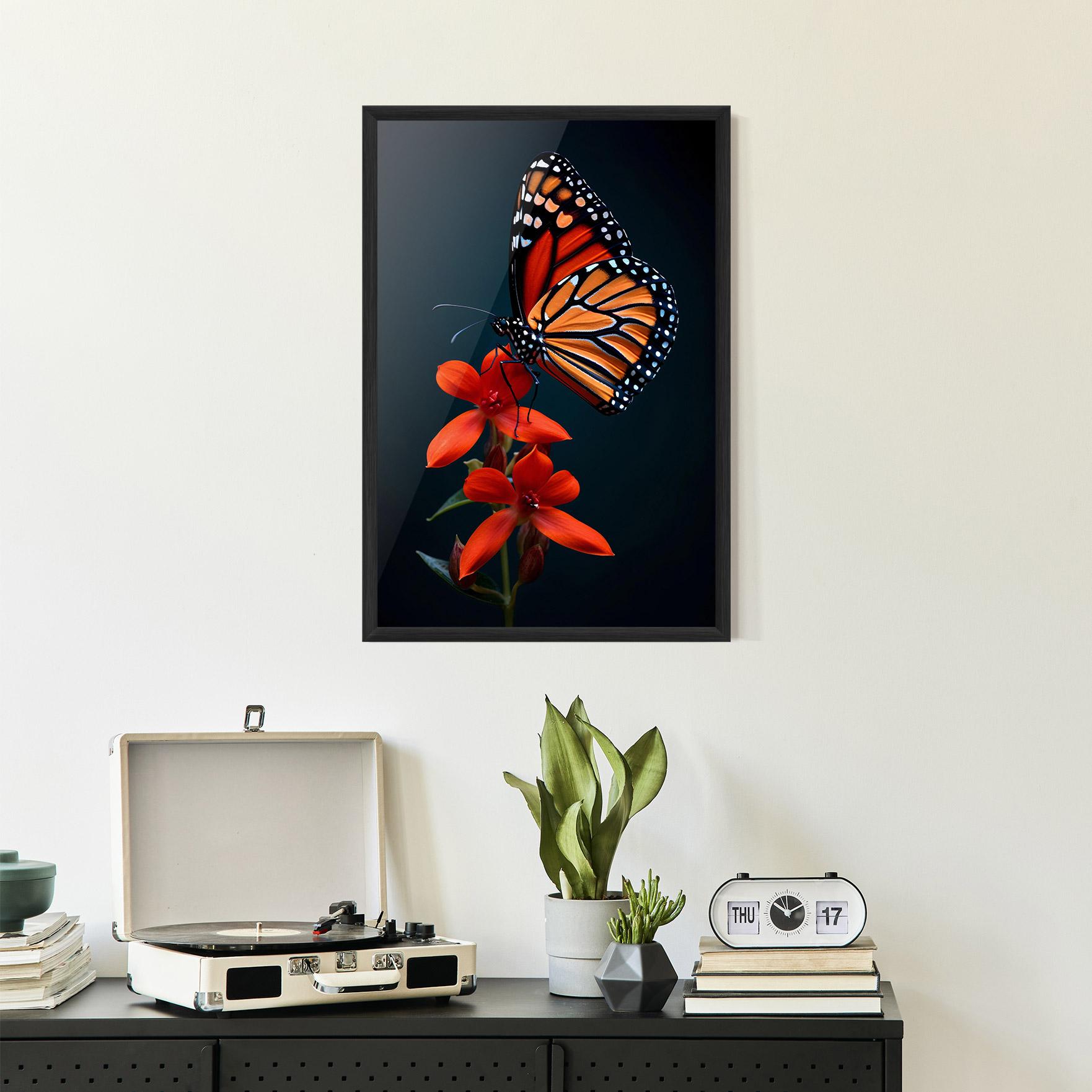 Keretezett Poszter Red Flower Butterfly mockup 2