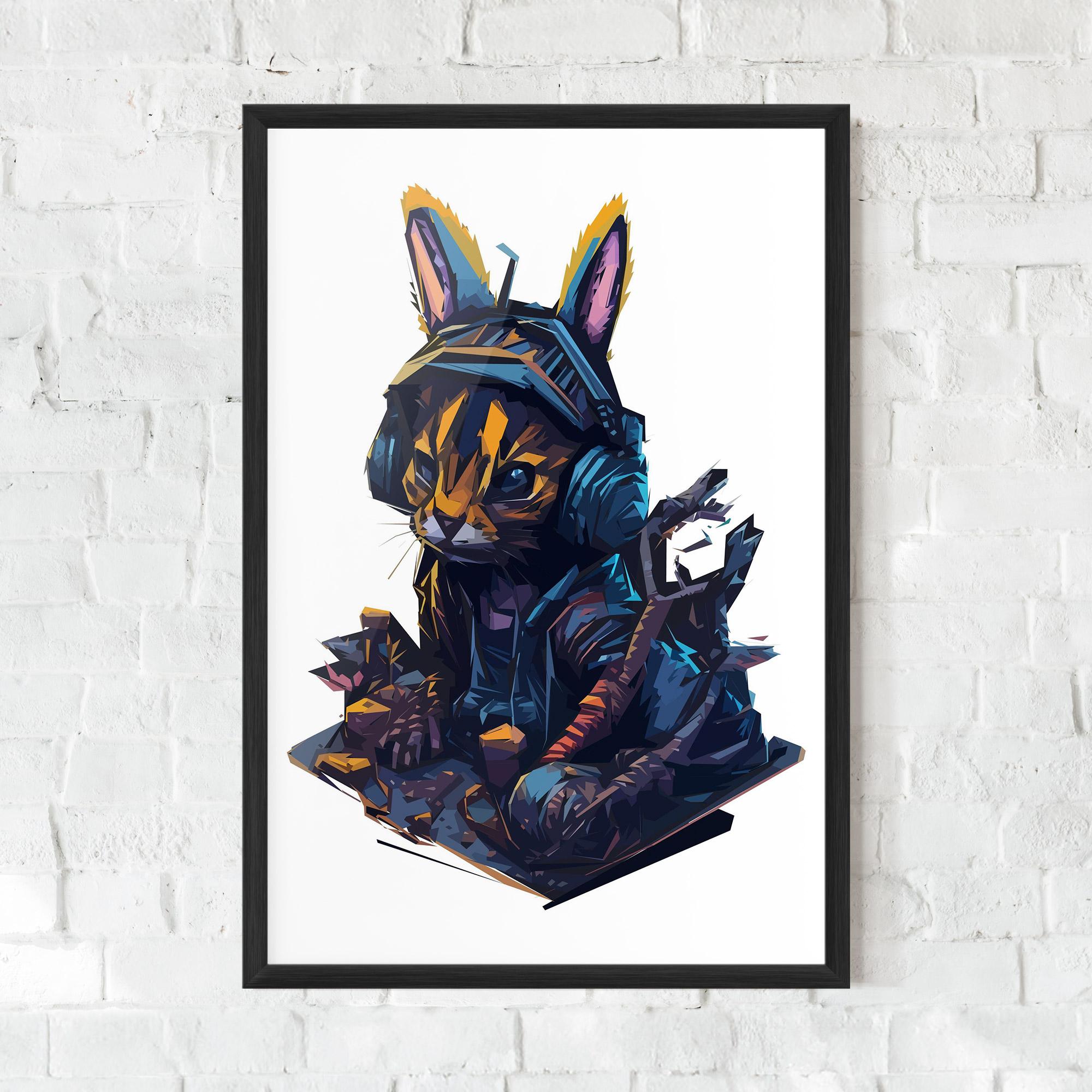 Keretezett Poszter Orange Rabbit Headset mockup 0