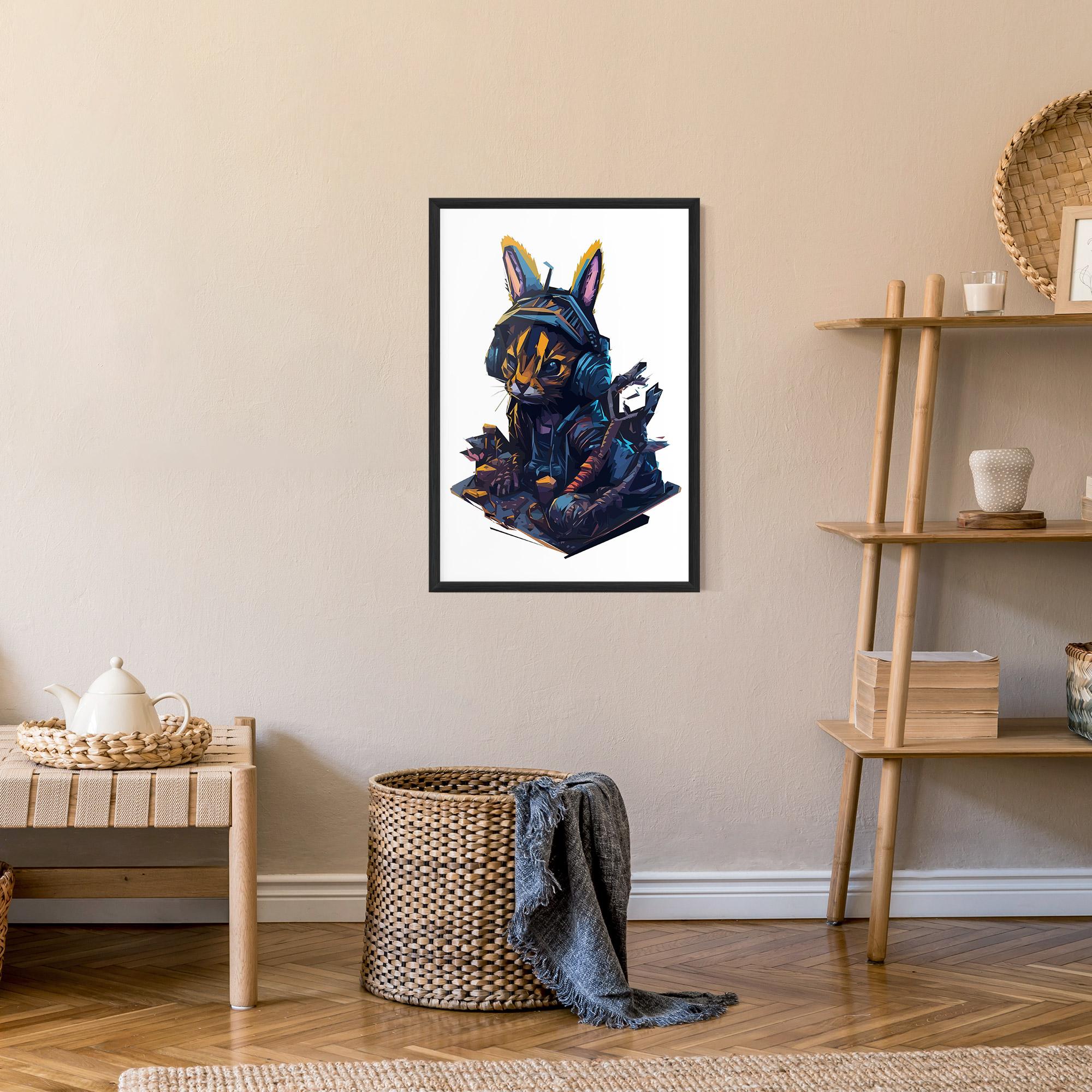 Keretezett Poszter Orange Rabbit Headset mockup 9