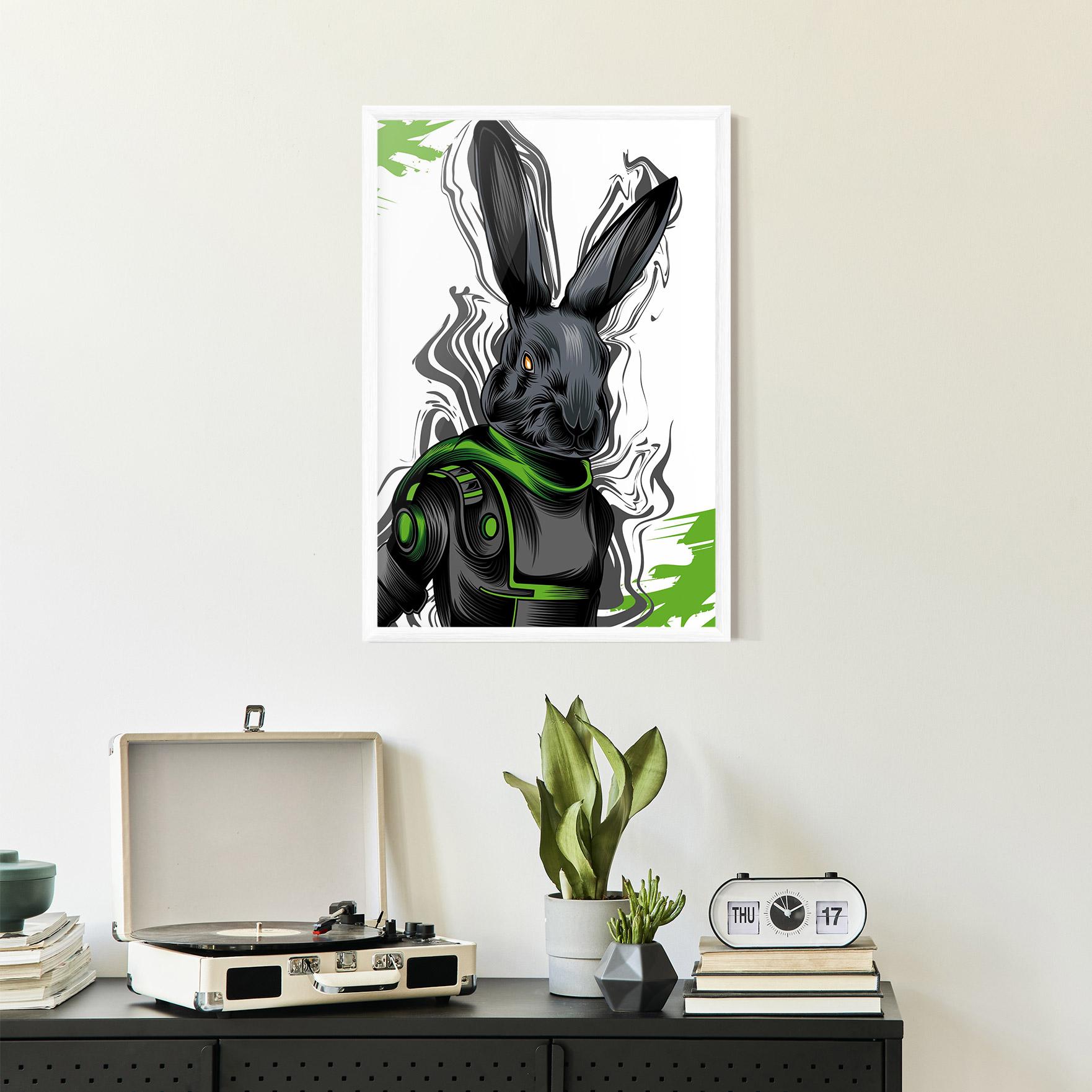Keretezett Poszter Cyborg Green Bunny mockup 2