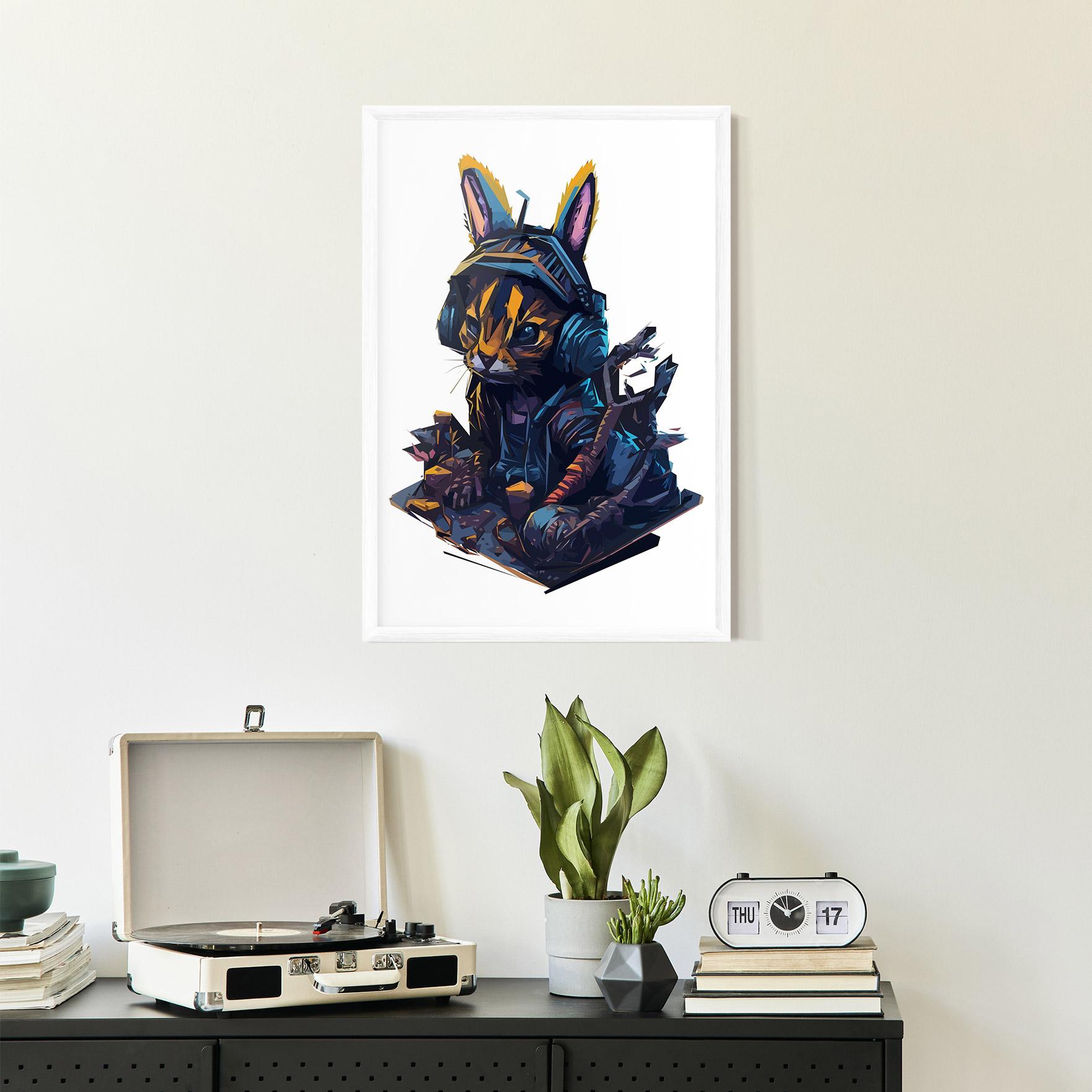 Keretezett Poszter Orange Rabbit Headset mockup 2