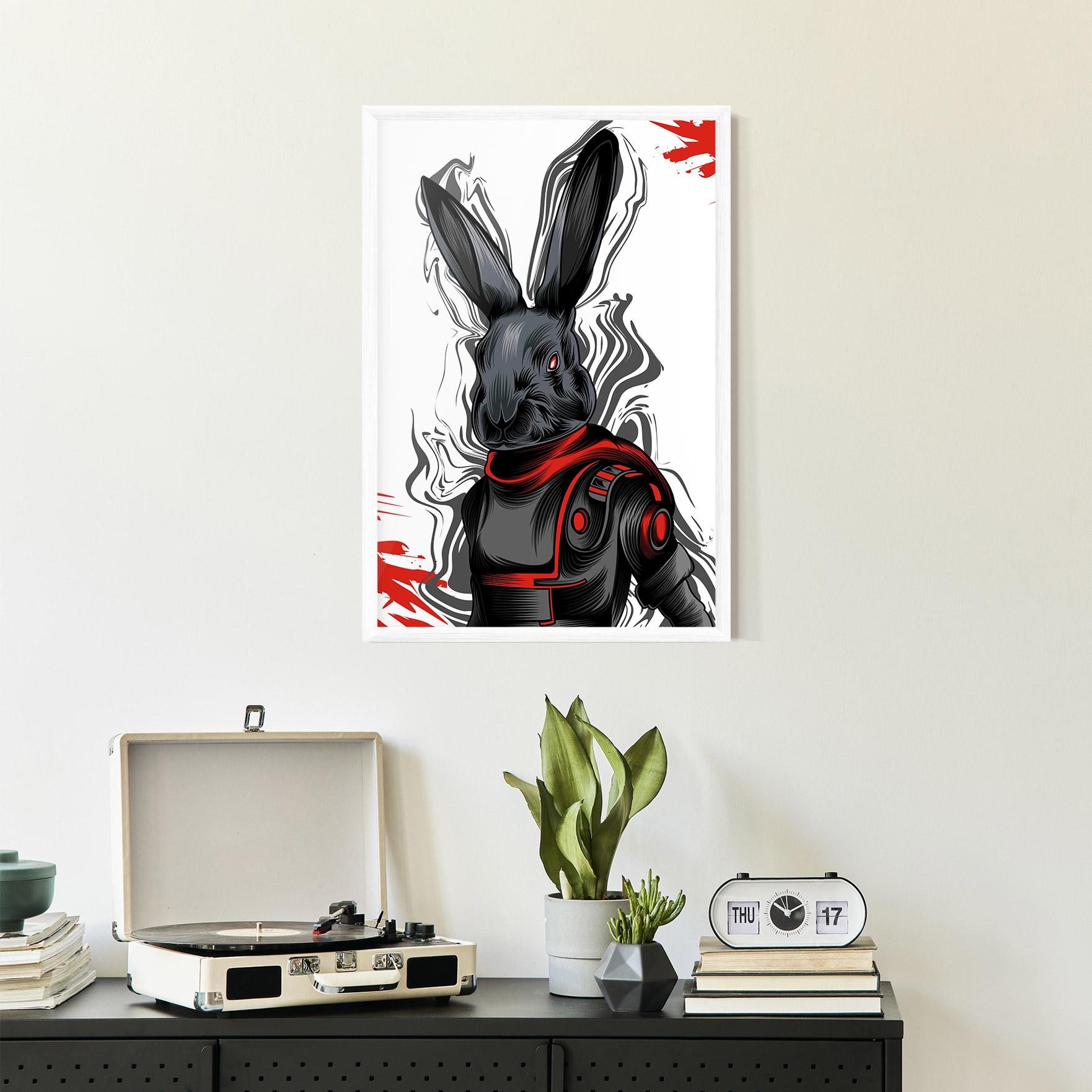Keretezett Poszter Red Robot Bunny mockup 2