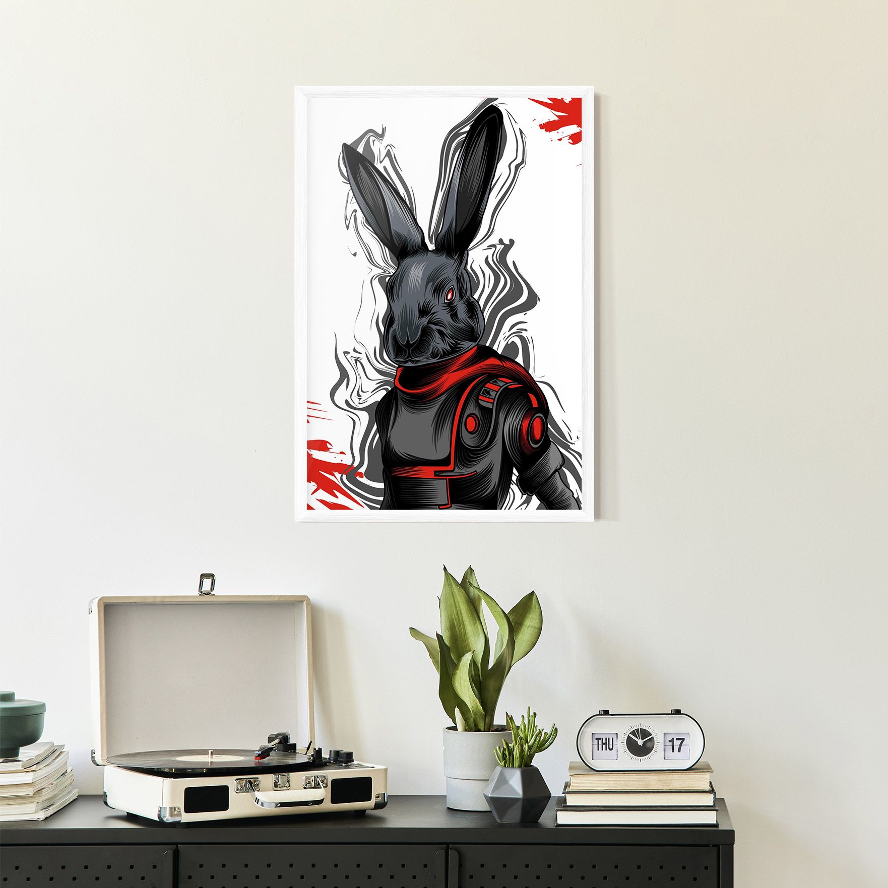Red Robot Bunny mockup 2