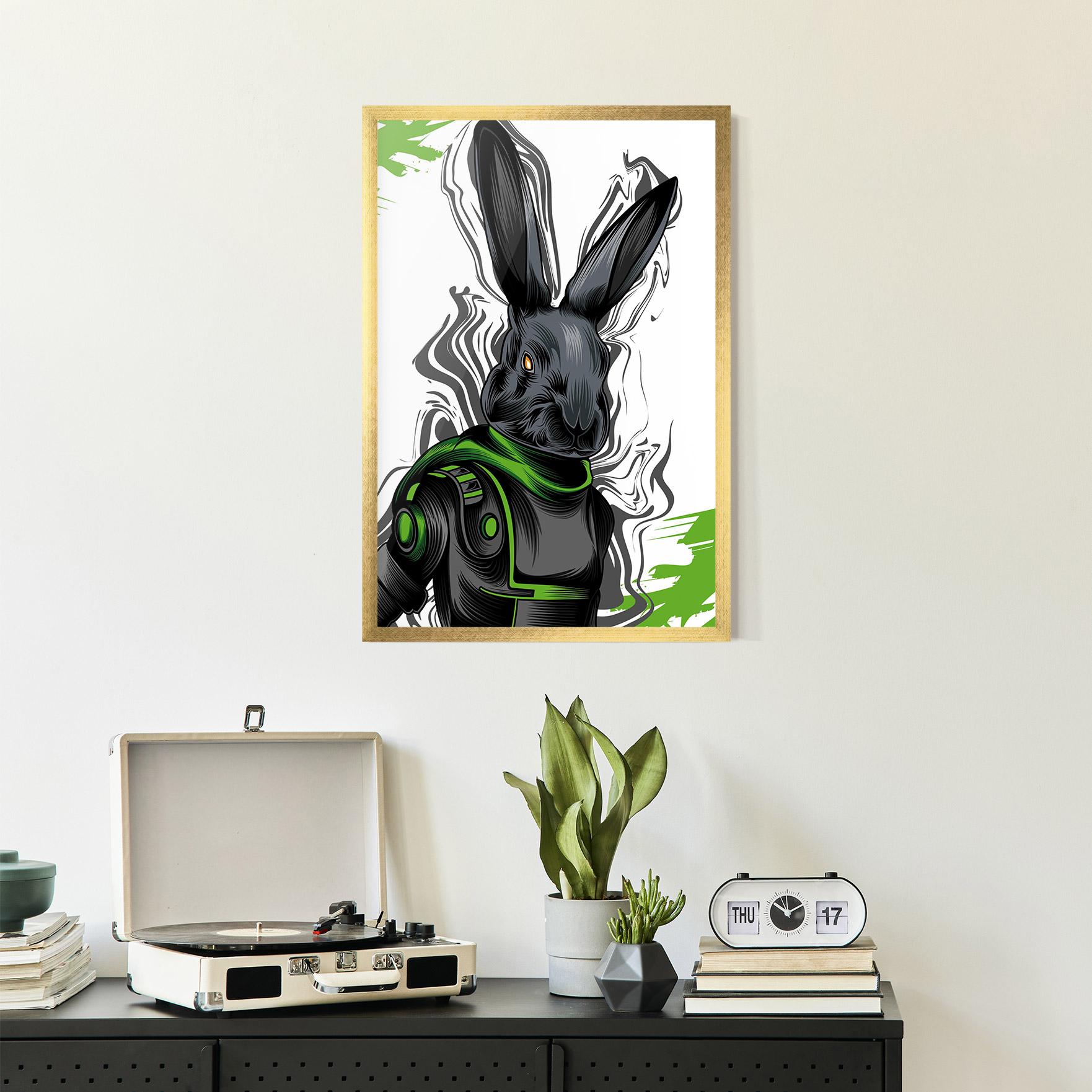 Keretezett Poszter Cyborg Green Bunny mockup 2