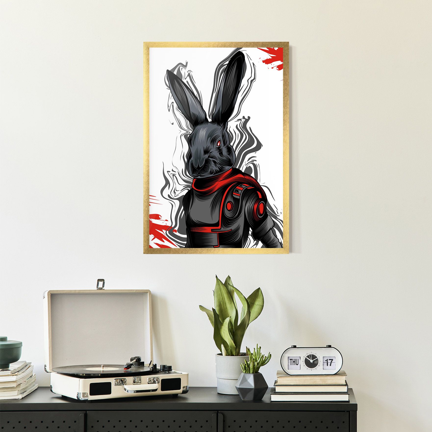 Red Robot Bunny mockup 2