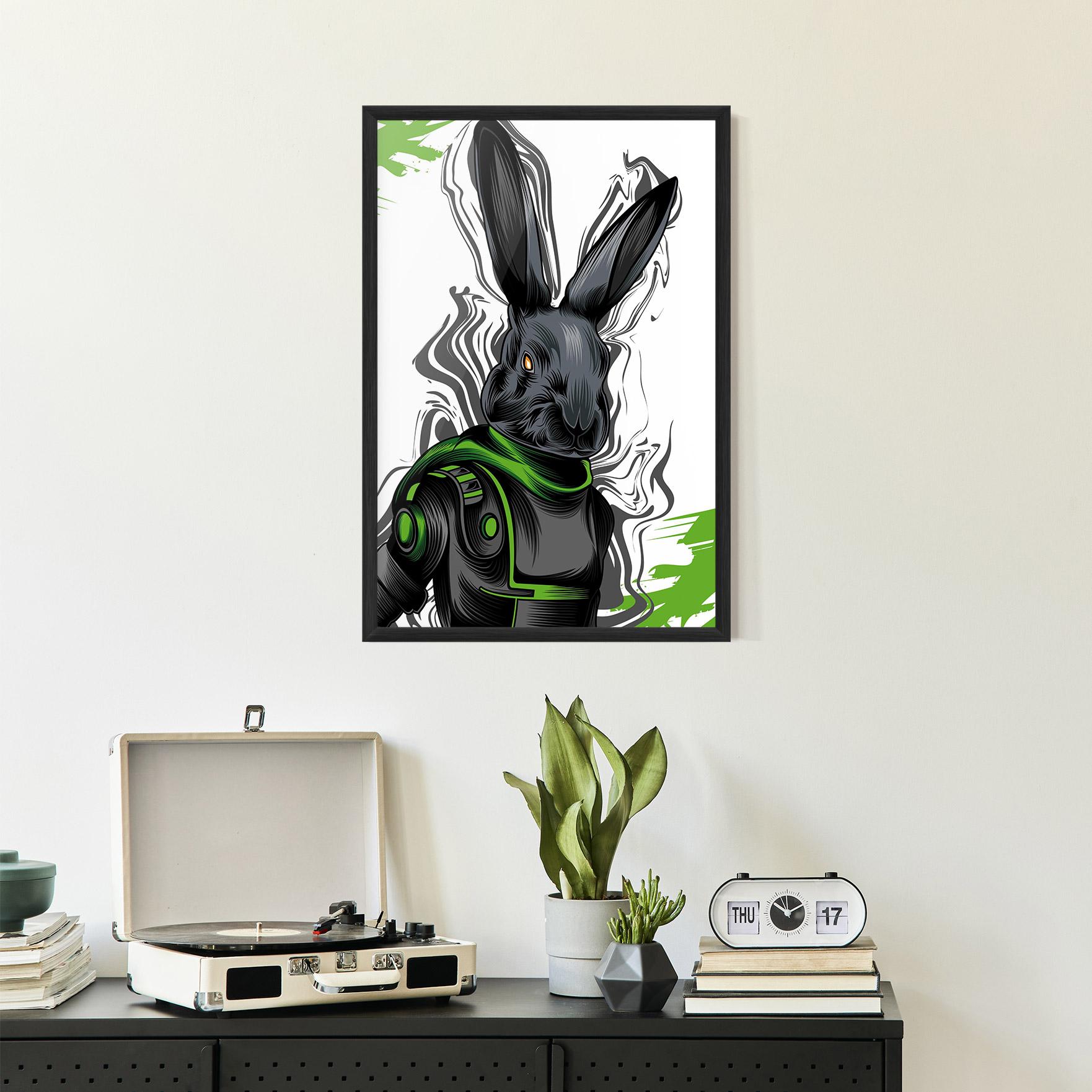 Keretezett Poszter Cyborg Green Bunny mockup 2