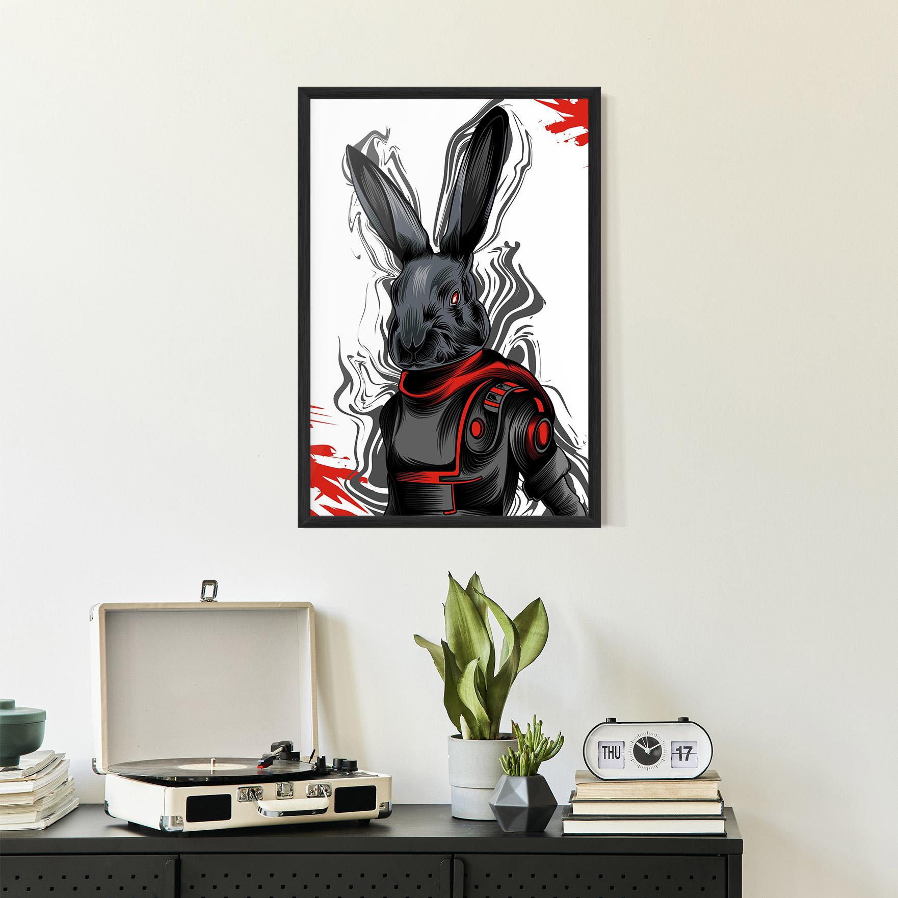 Keretezett Poszter Red Robot Bunny mockup 2