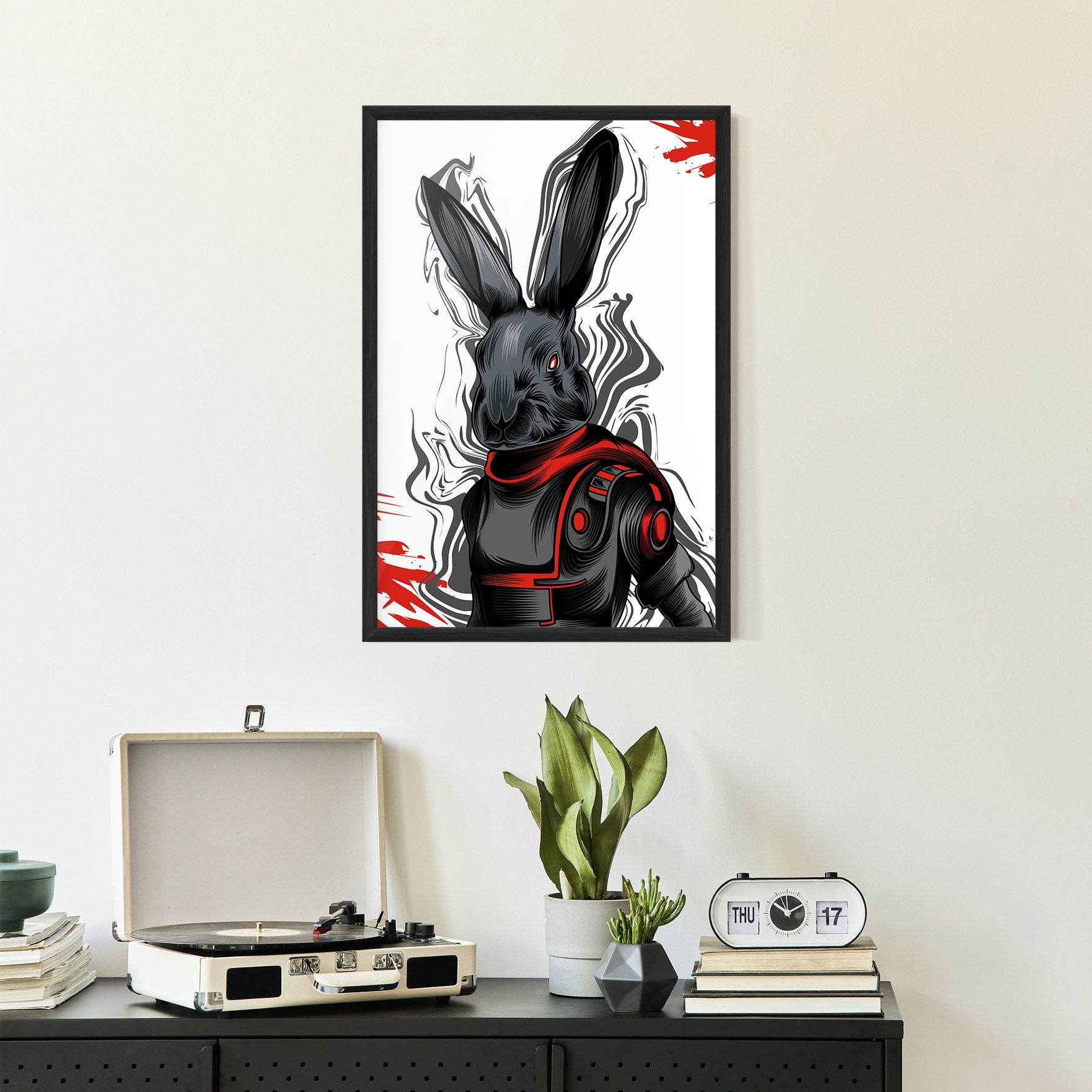 Red Robot Bunny mockup 2