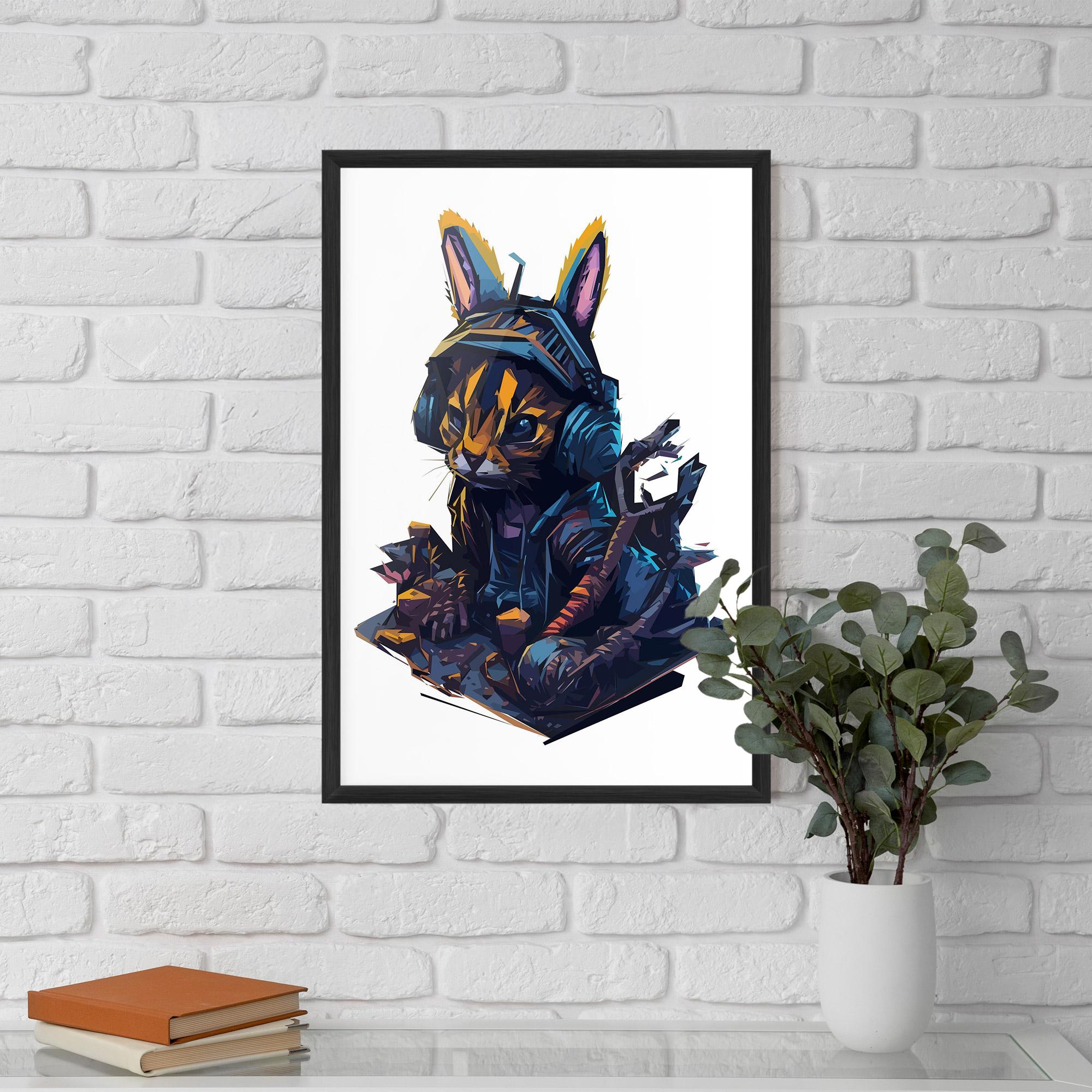 Keretezett Poszter Orange Rabbit Headset mockup 5