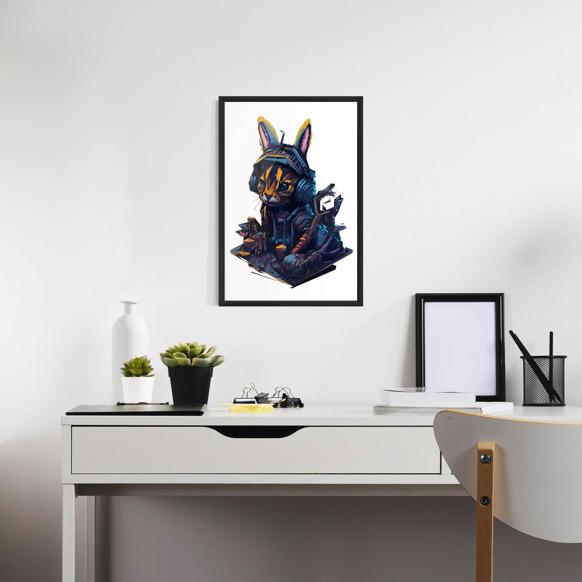 Keretezett Poszter Orange Rabbit Headset mockup 7