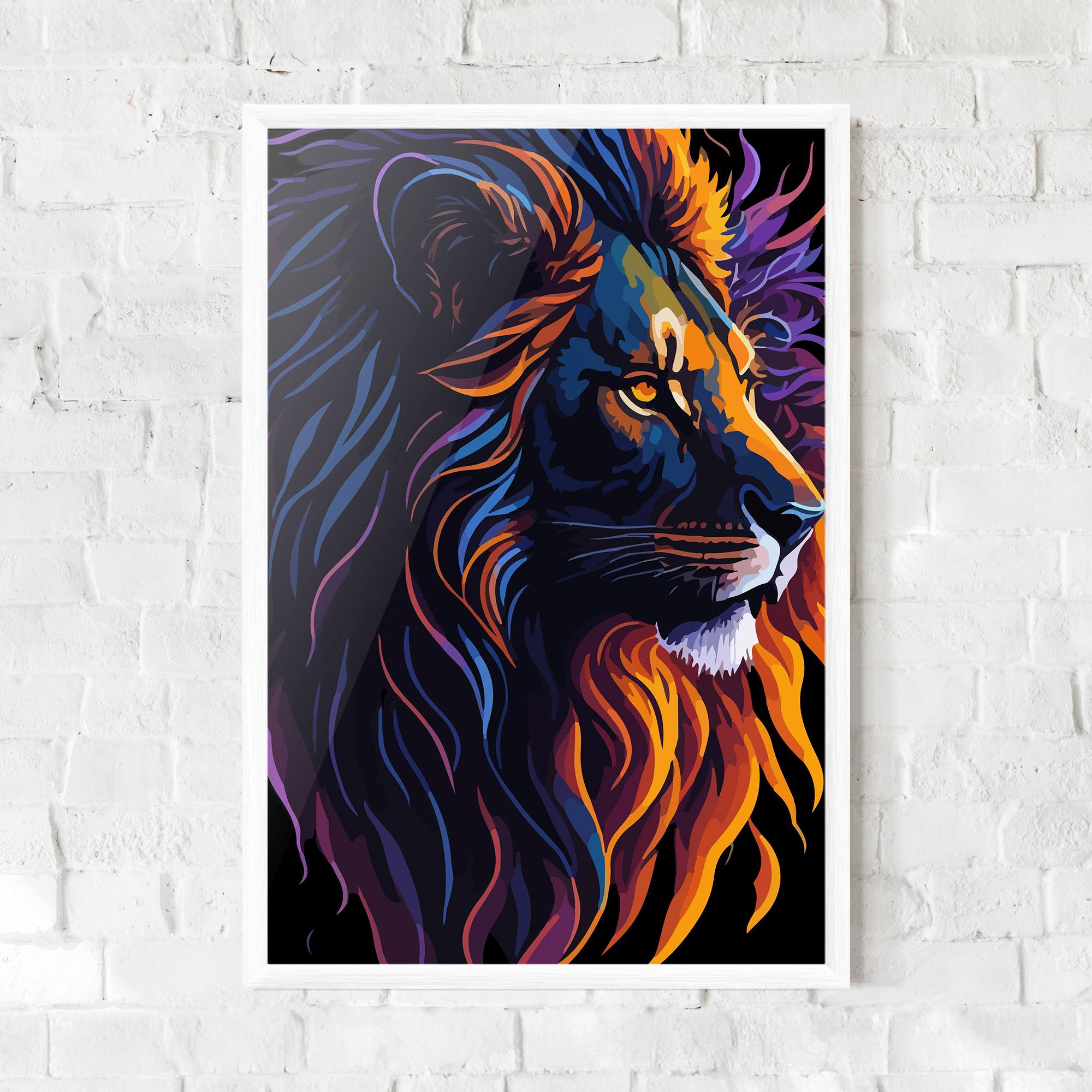 Keretezett Poszter Colorful Lion On Black mockup 0