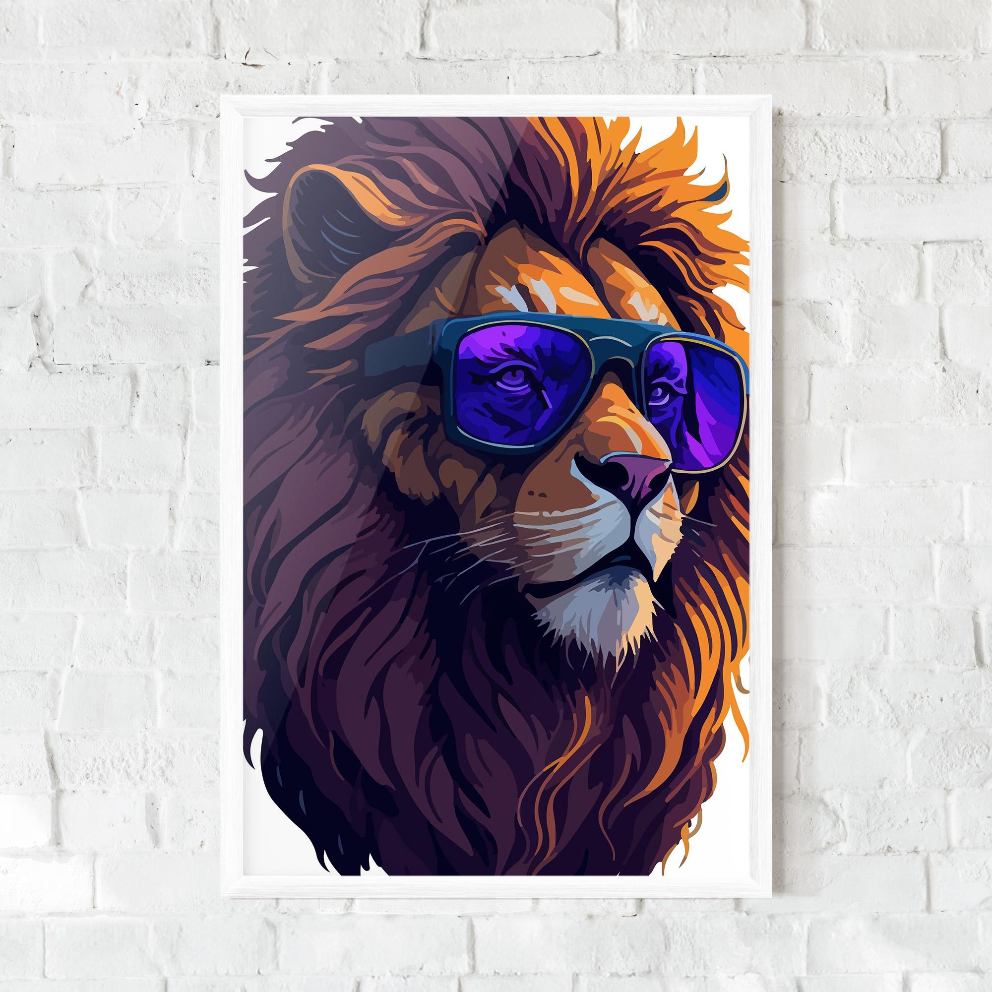 Keretezett Poszter Purple Glassesc Lion mockup 0