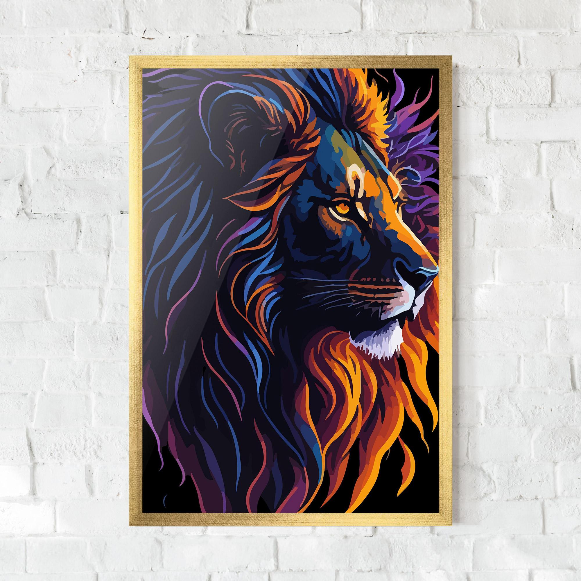 Keretezett Poszter Colorful Lion On Black mockup 0