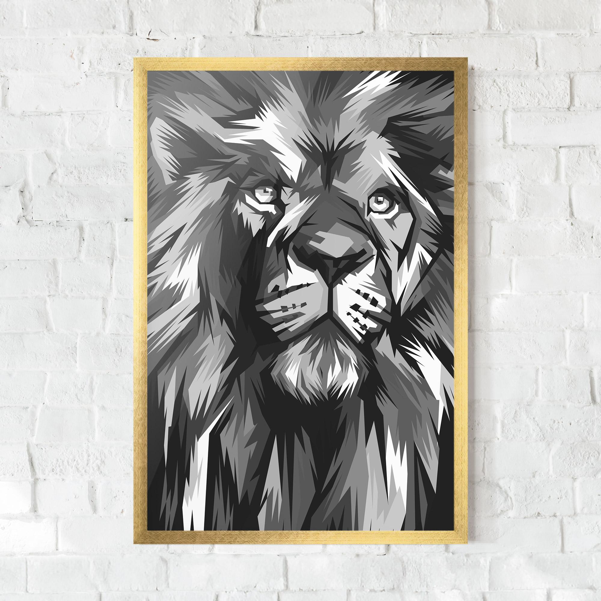 Keretezett Poszter Grey Head Lion mockup 0