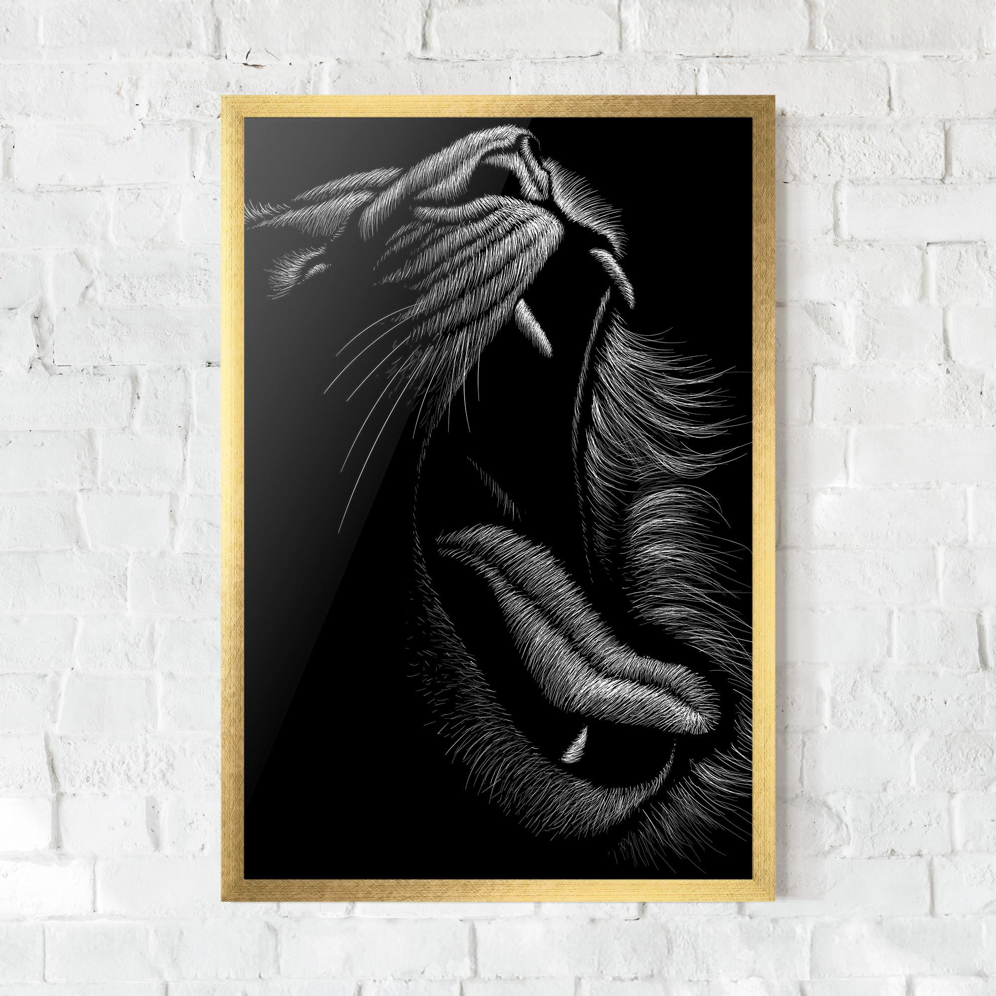 Keretezett Poszter Lion Bite Line mockup 0