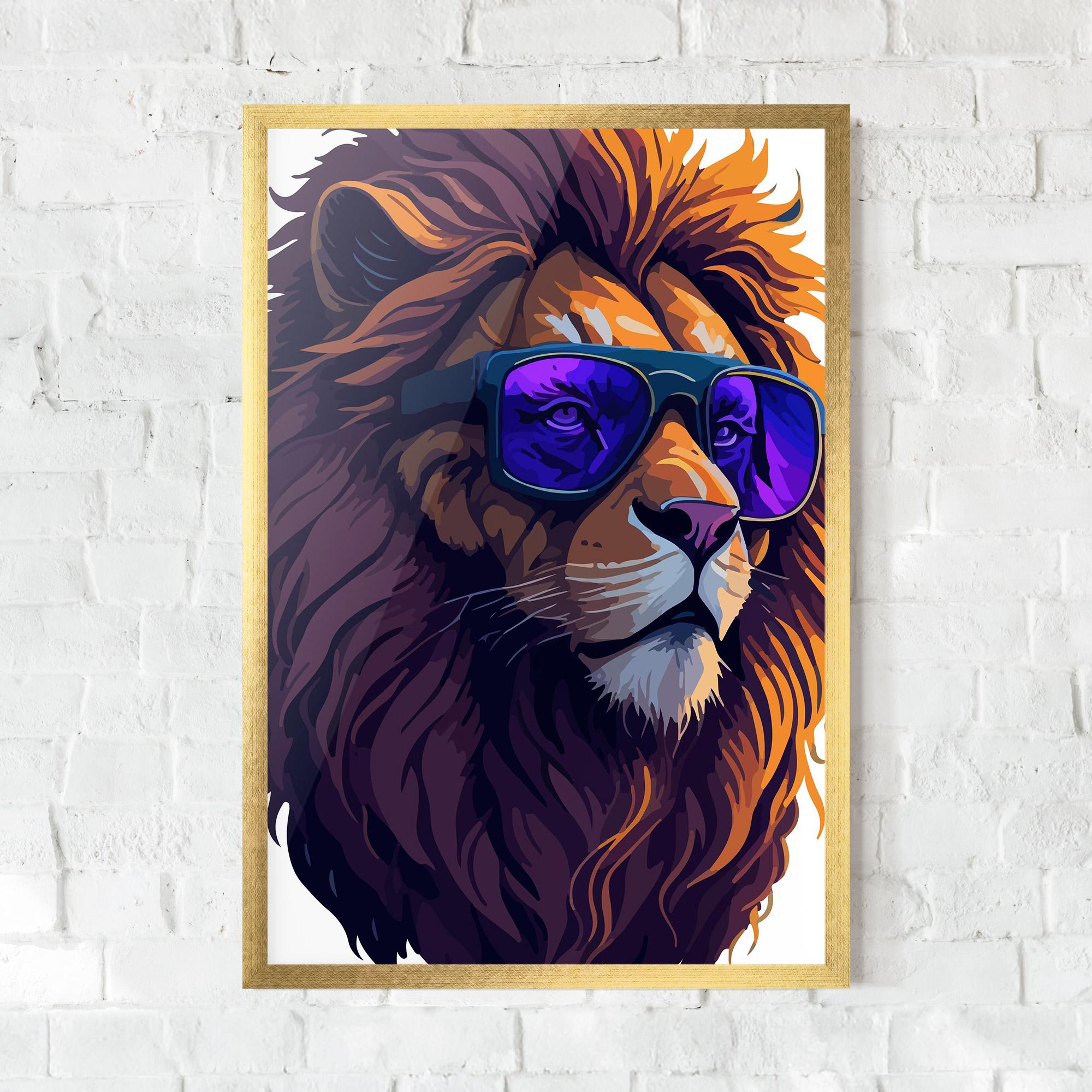 Keretezett Poszter Purple Glassesc Lion mockup 0