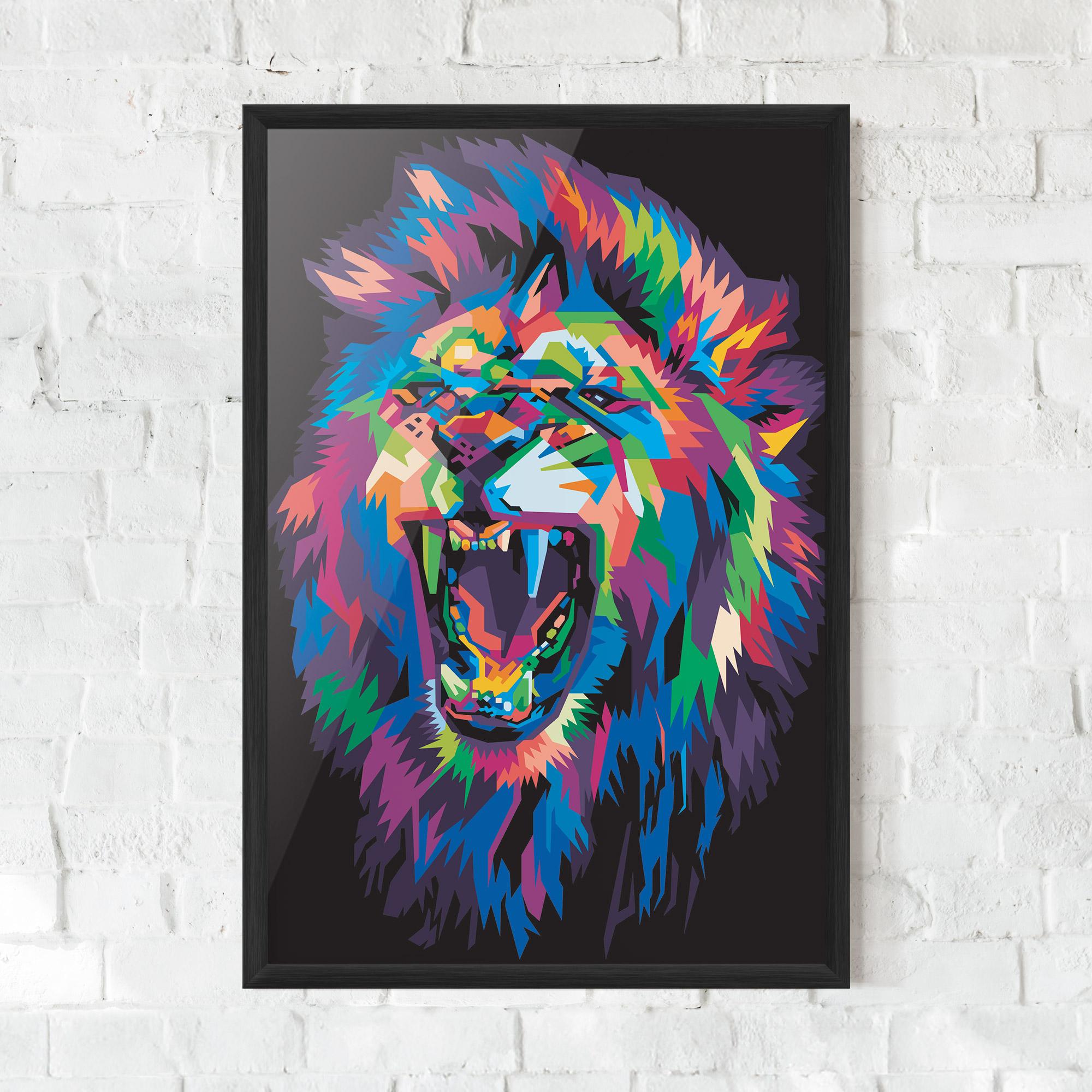 Keretezett Poszter Colorful Lion Head mockup 0