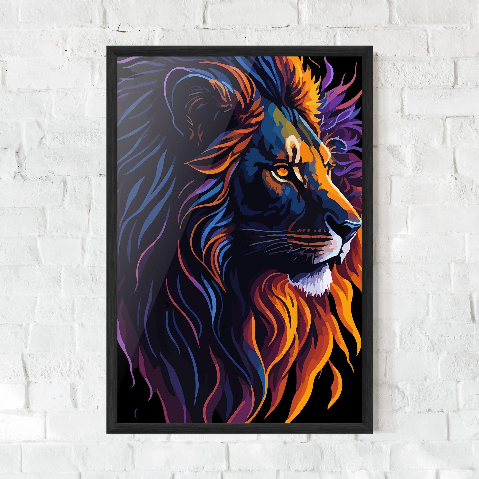 Keretezett Poszter Colorful Lion On Black mockup 0