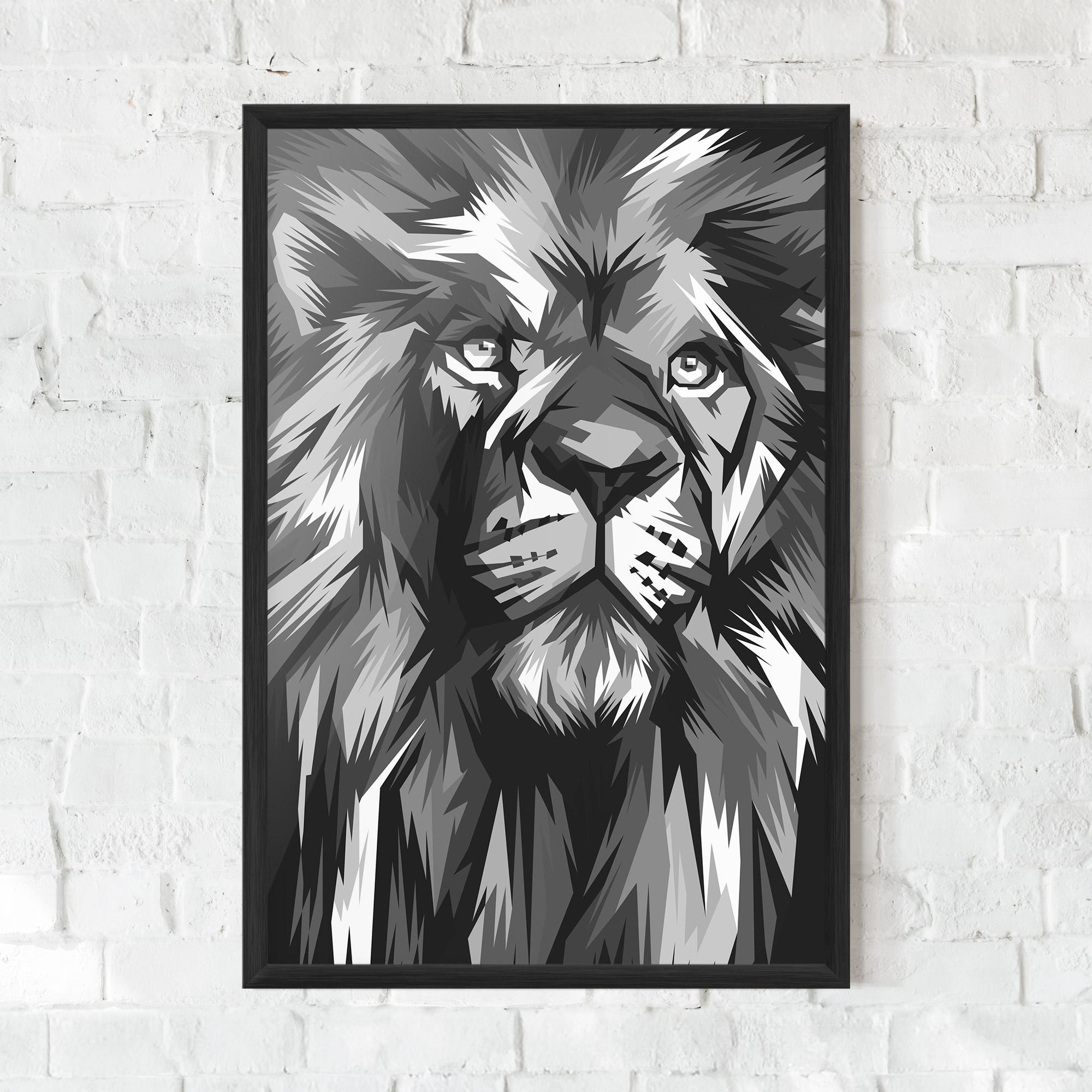 Keretezett Poszter Grey Head Lion mockup 0