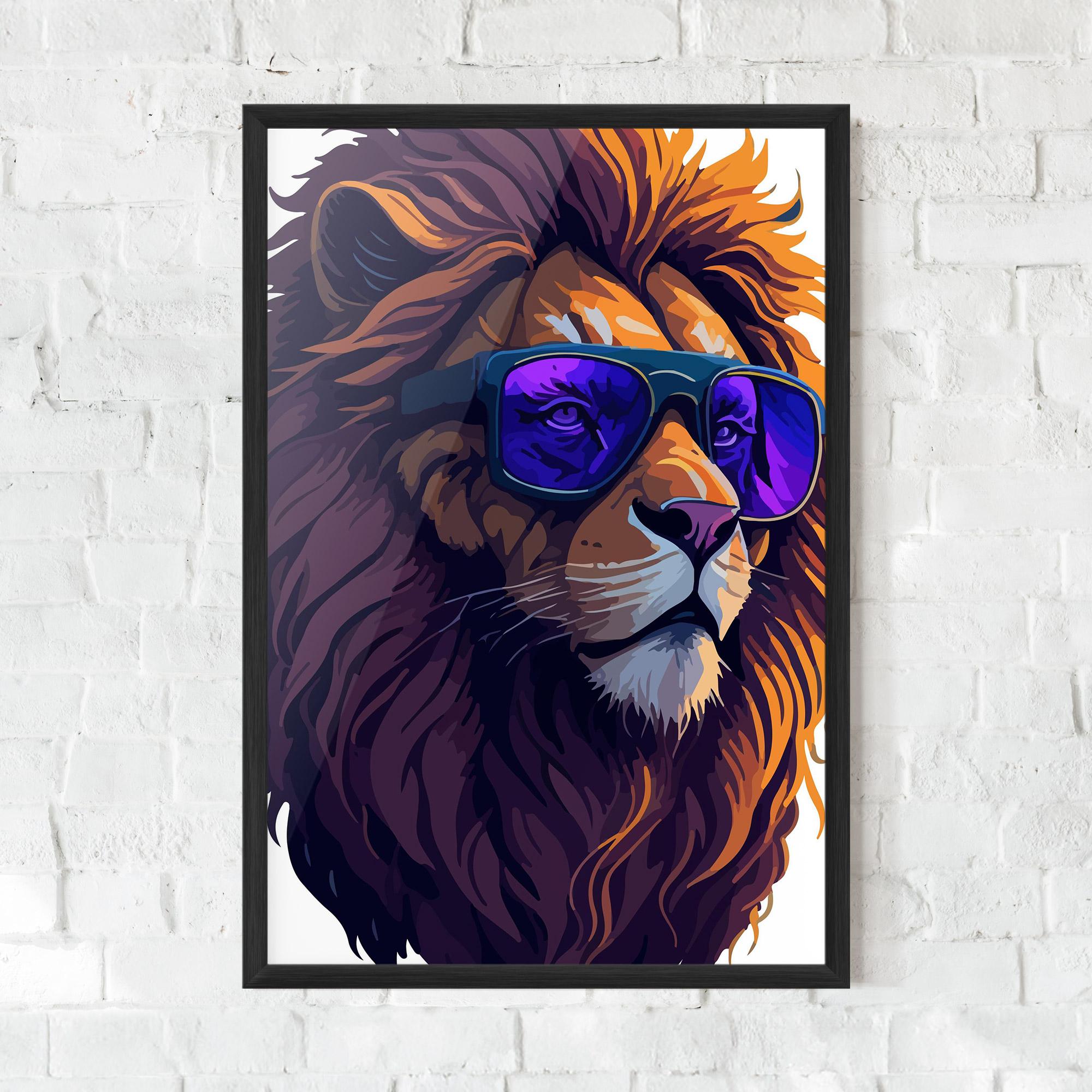 Keretezett Poszter Purple Glassesc Lion mockup 0