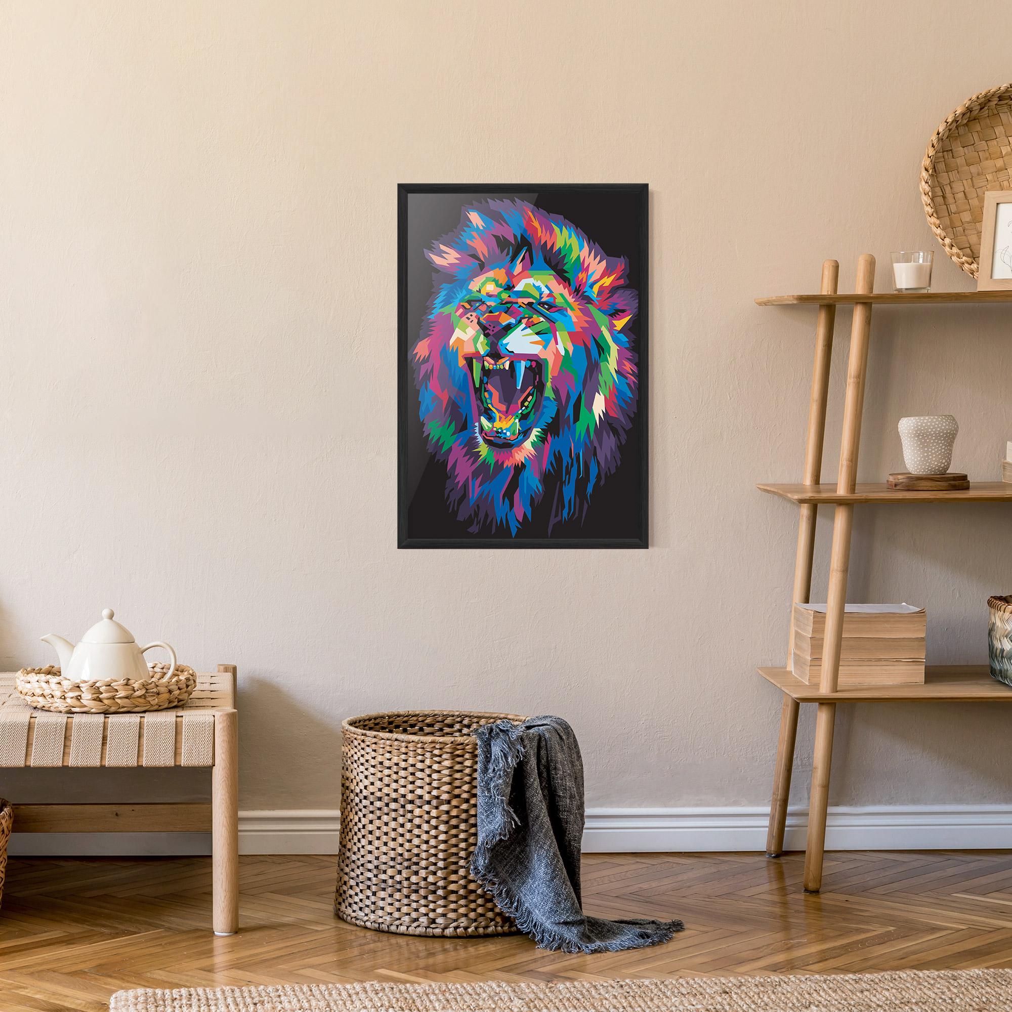 Keretezett Poszter Colorful Lion Head mockup 9