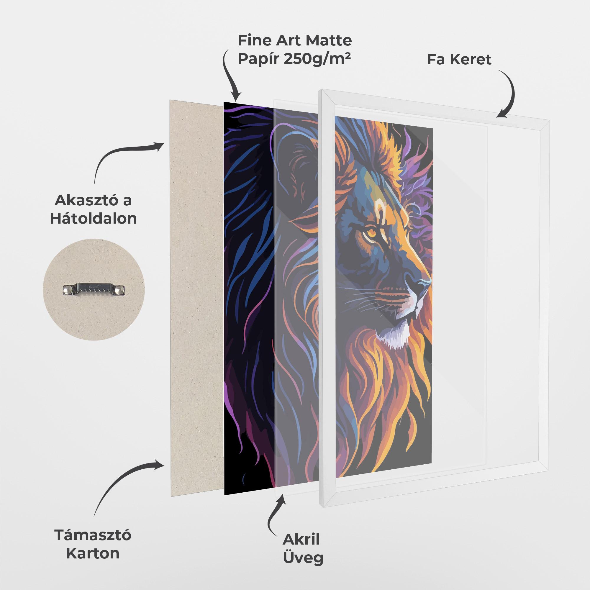 Keretezett Poszter Colorful Lion On Black mockup 1