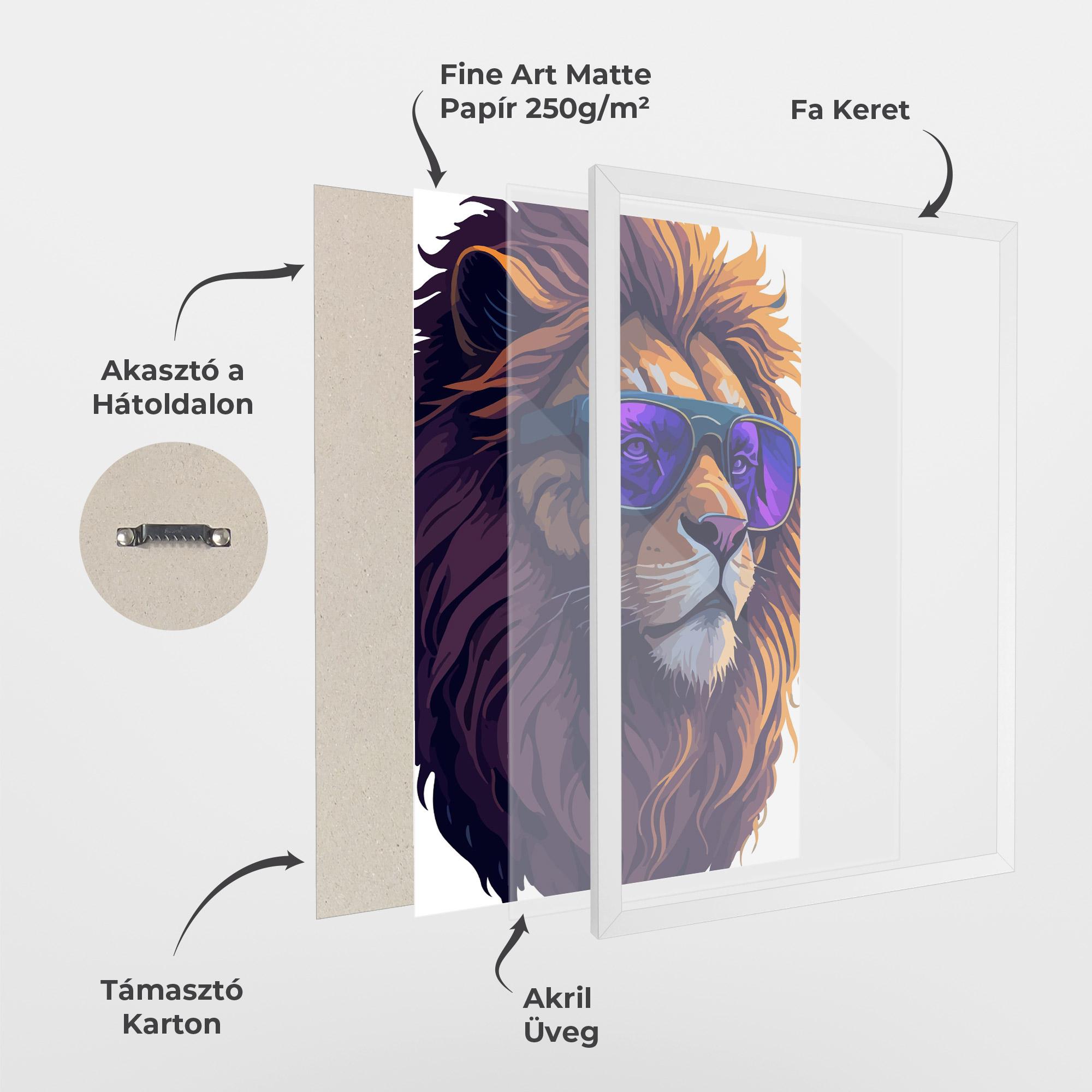 Keretezett Poszter Purple Glassesc Lion mockup 1
