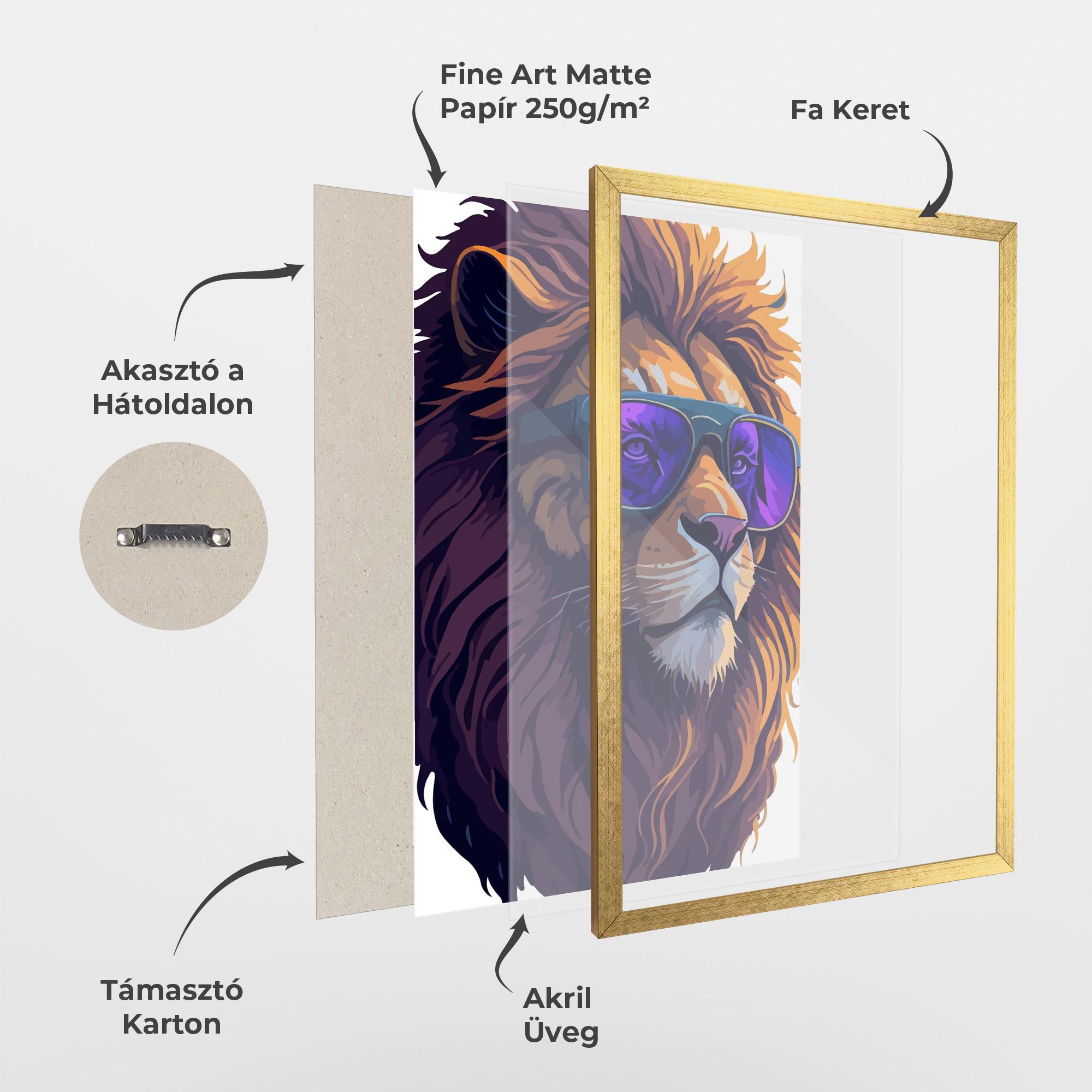 Keretezett Poszter Purple Glassesc Lion mockup 1